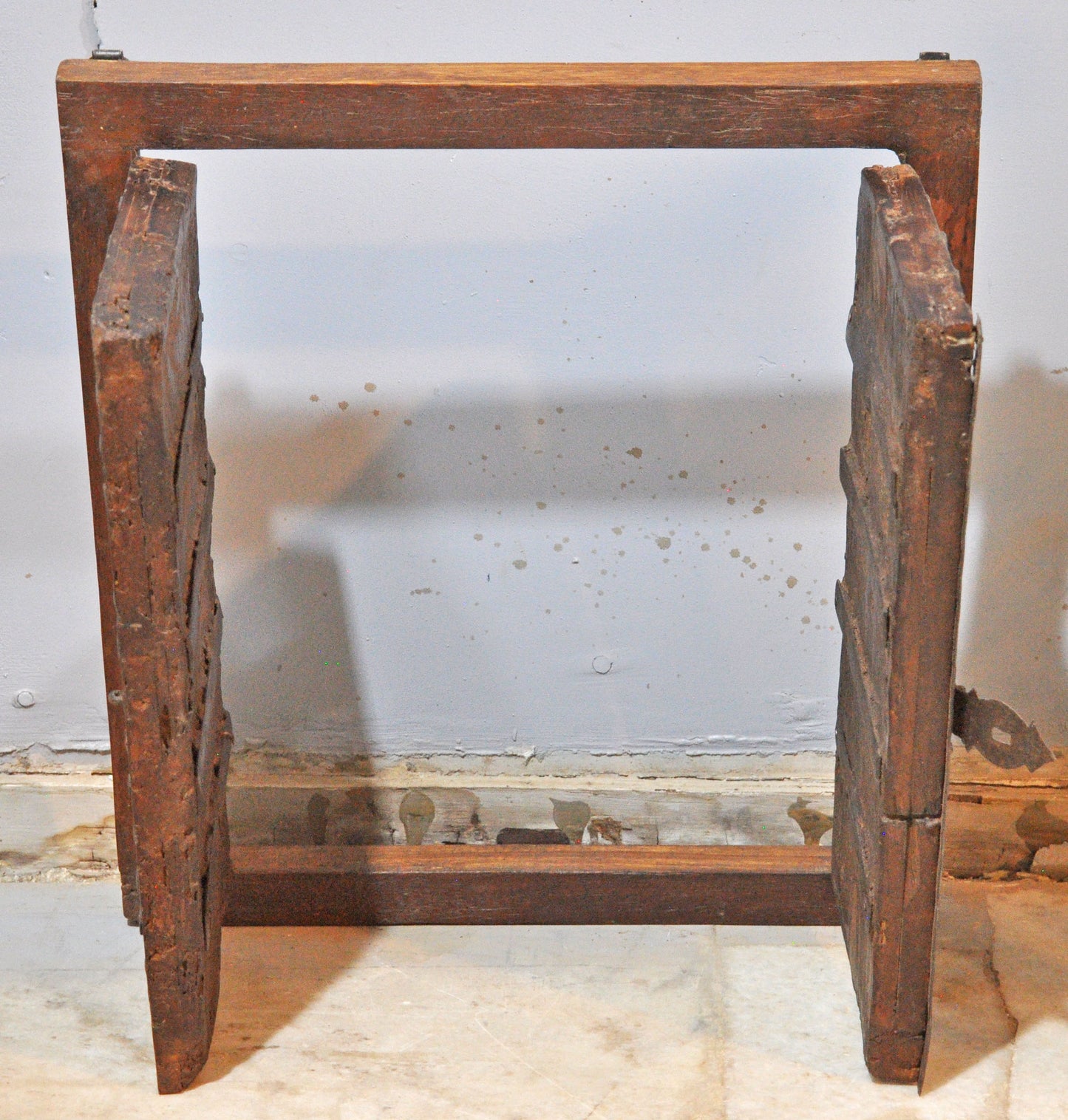 Antique Wooden Large Wall Décor Window Panel Frame Original Old Fine Metal Work