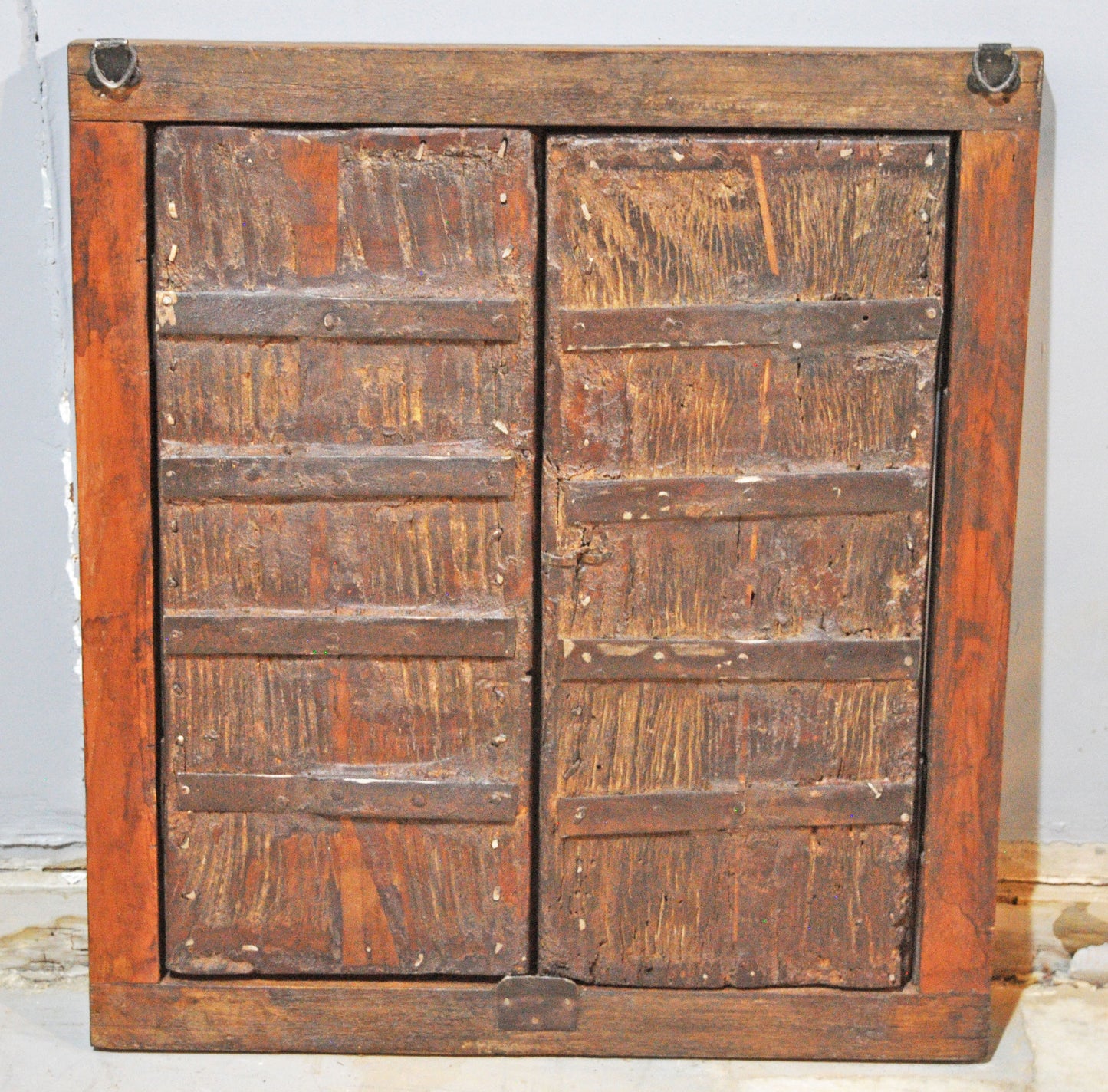 Antique Wooden Large Wall Décor Window Panel Frame Original Old Fine Metal Work