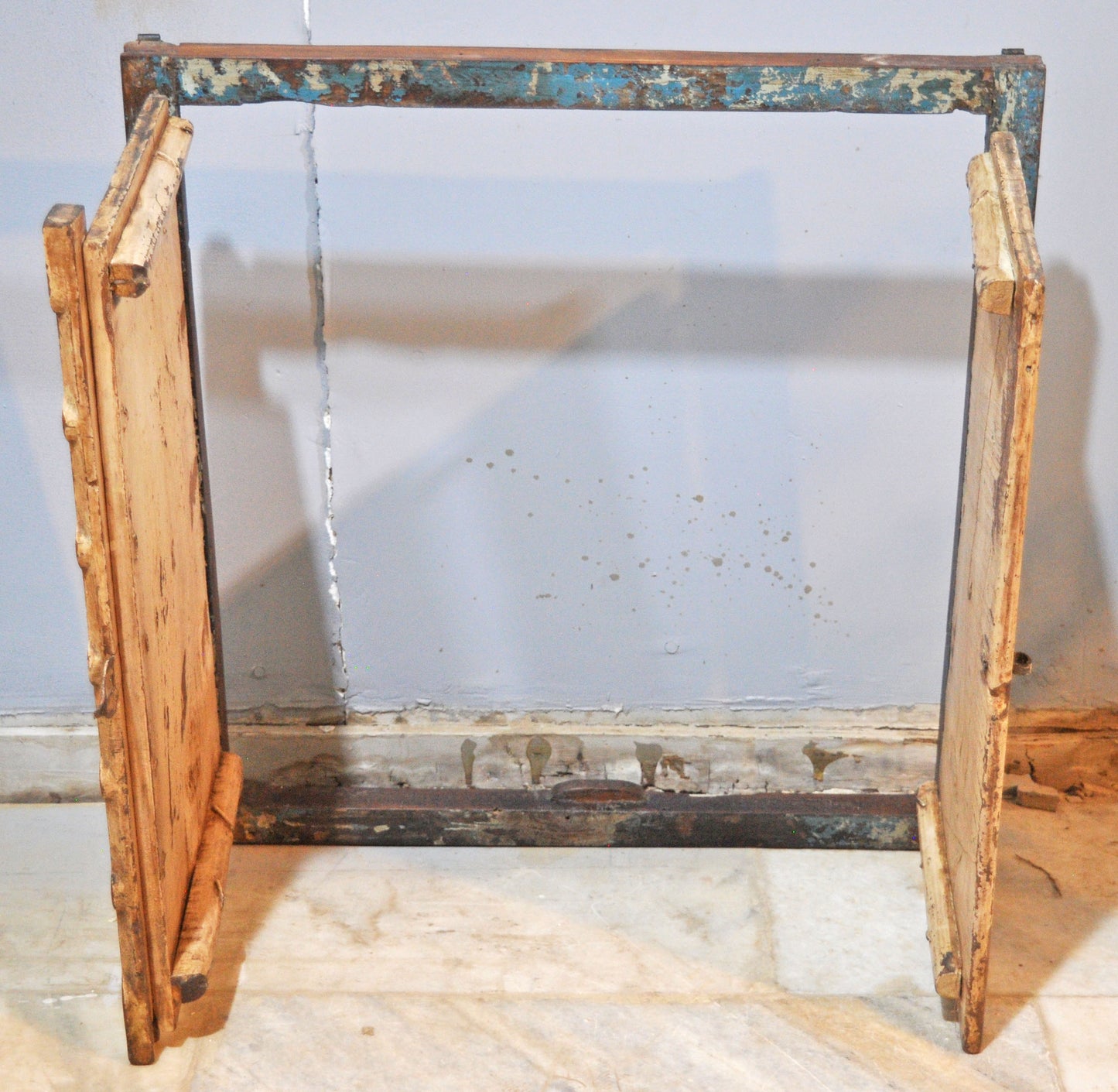 Antique Wooden Large Wall Décor Window Panel Frame Original Old Brass Fitted