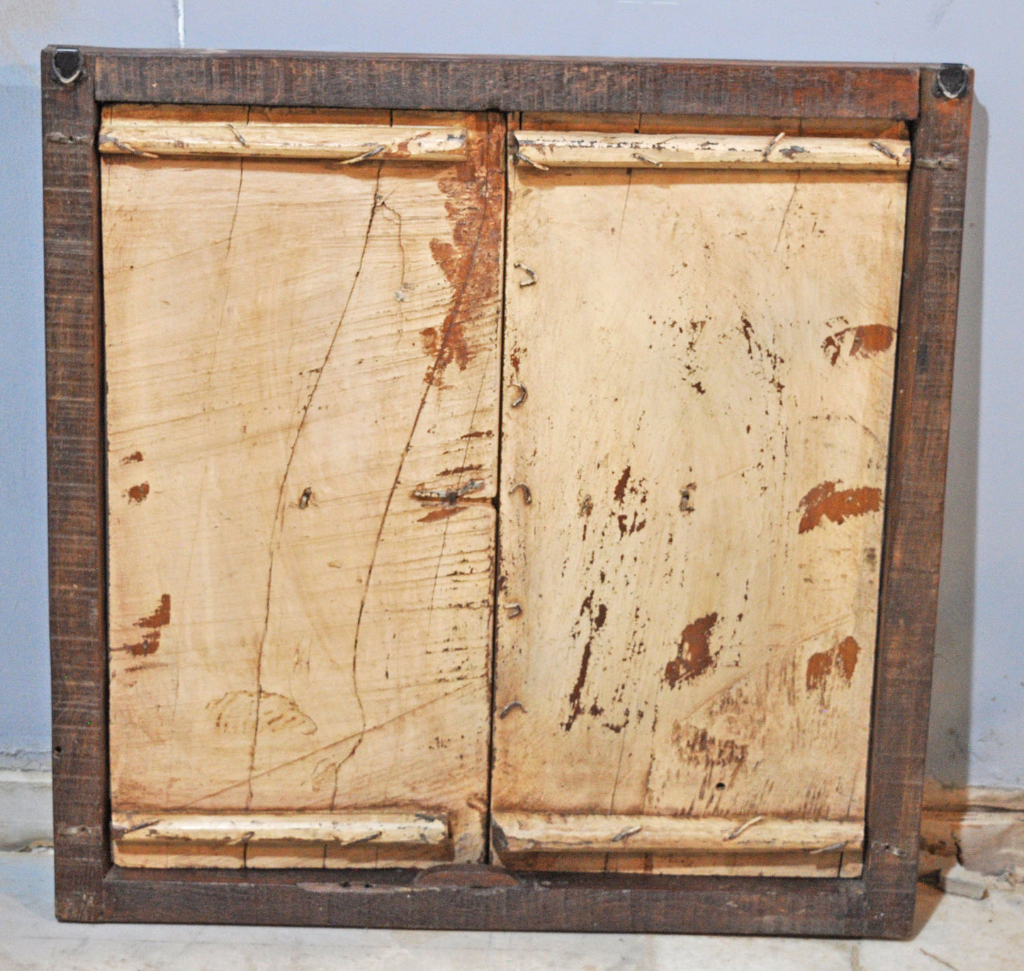 Antique Wooden Large Wall Décor Window Panel Frame Original Old Brass Fitted
