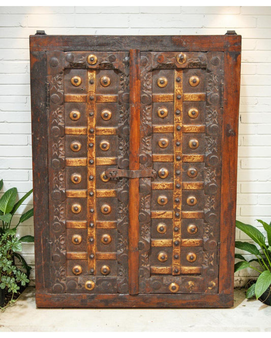 Antique Wooden Large Wall Décor Window Panel Frame Original Old Fine Metal Work