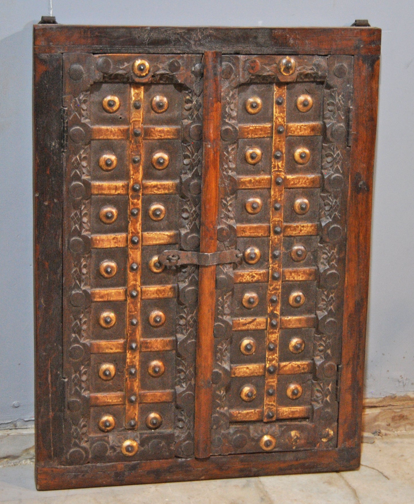 Antique Wooden Large Wall Décor Window Panel Frame Original Old Fine Metal Work