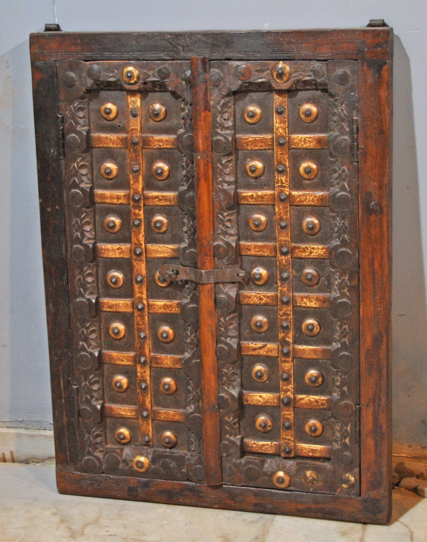 Antique Wooden Large Wall Décor Window Panel Frame Original Old Fine Metal Work