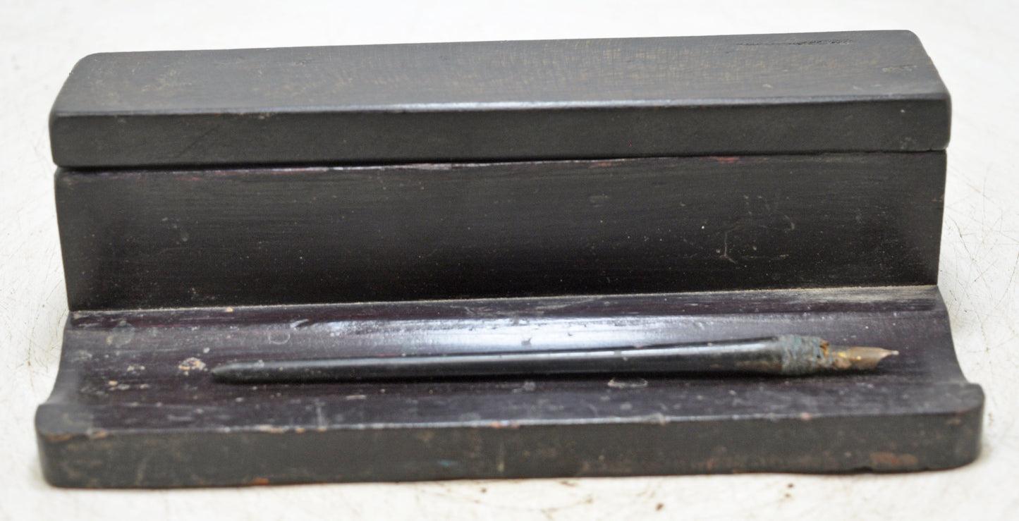 Antique Wooden Pen and Ink Pots Stand Original Old Hand Crafted