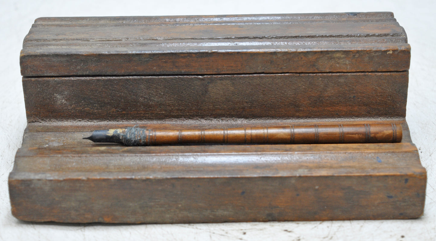 Antique Wooden Pen and Ink Pots Stand Original Old Hand Crafted