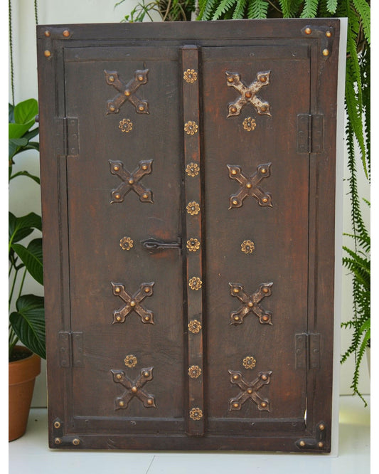 Antique Wooden Wall Décor Window Panel Frame Original Old Fine Metal Fitted
