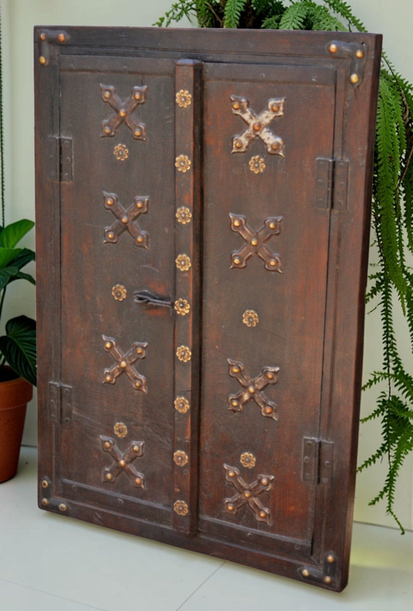 Antique Wooden Wall Décor Window Panel Frame Original Old Fine Metal Fitted