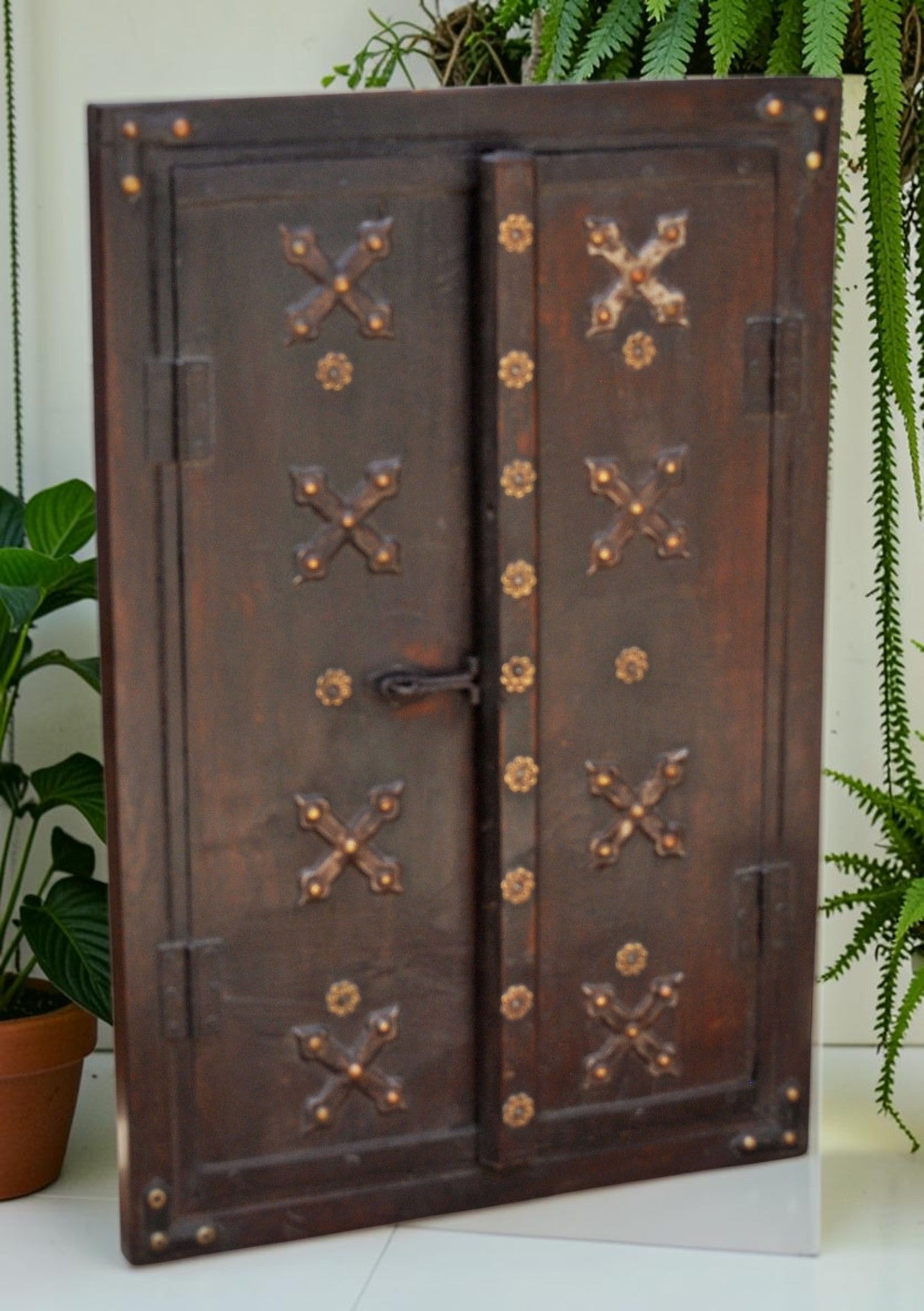 Antique Wooden Wall Décor Window Panel Frame Original Old Fine Metal Fitted