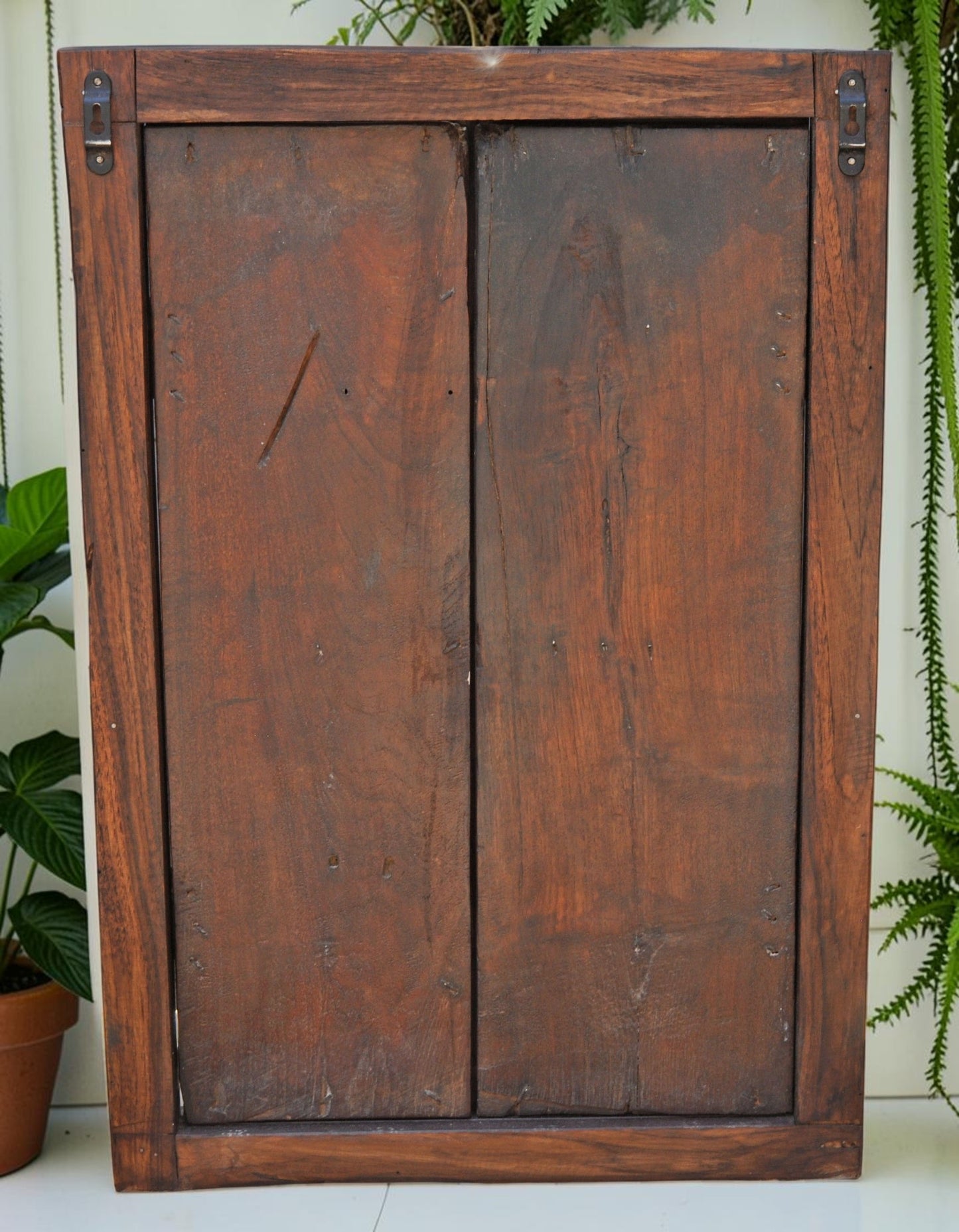 Antique Wooden Wall Décor Window Panel Frame Original Old Fine Metal Fitted