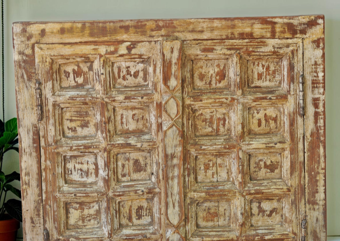 Antique Wooden Wall Décor Window Panel Frame Original Old Fine Squares Design