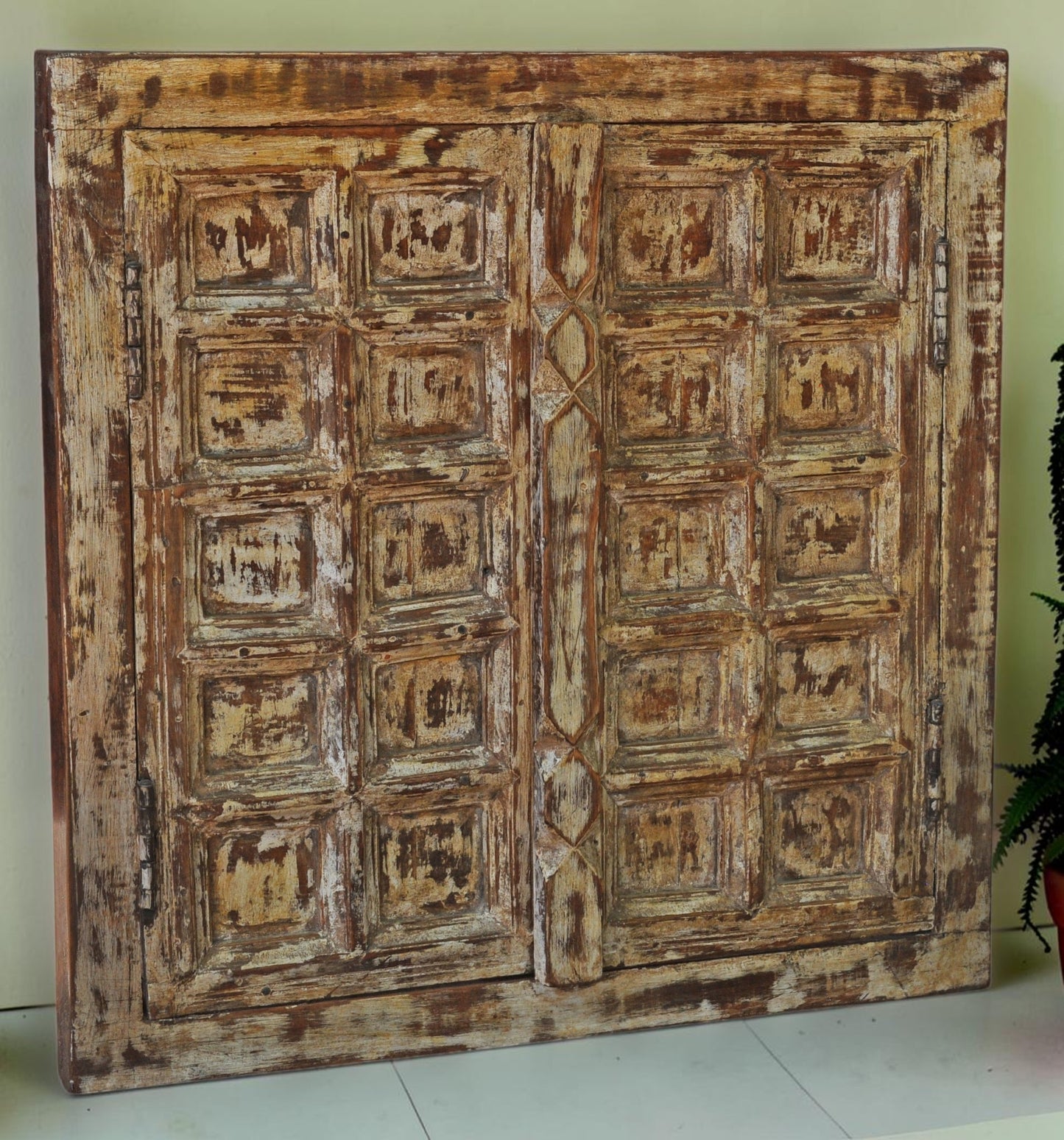 Antique Wooden Wall Décor Window Panel Frame Original Old Fine Squares Design