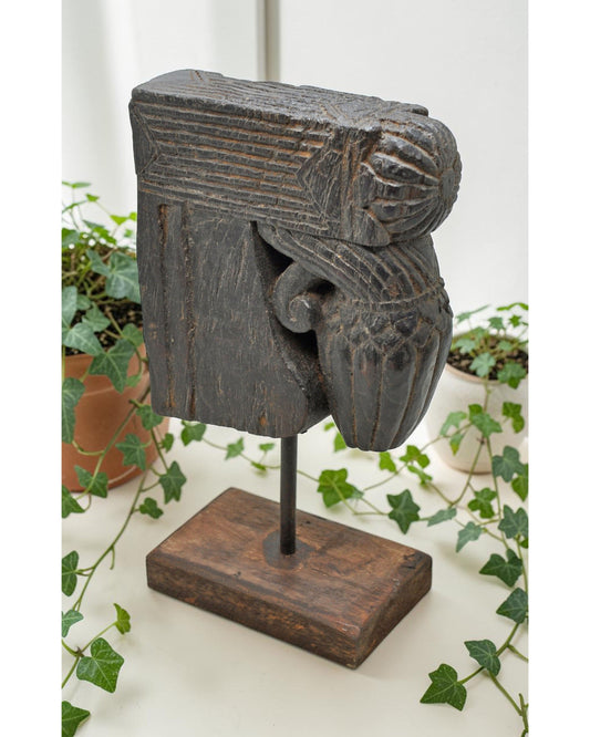 Antique Wooden Bracket Carving on Stand Original Old Hand Carved