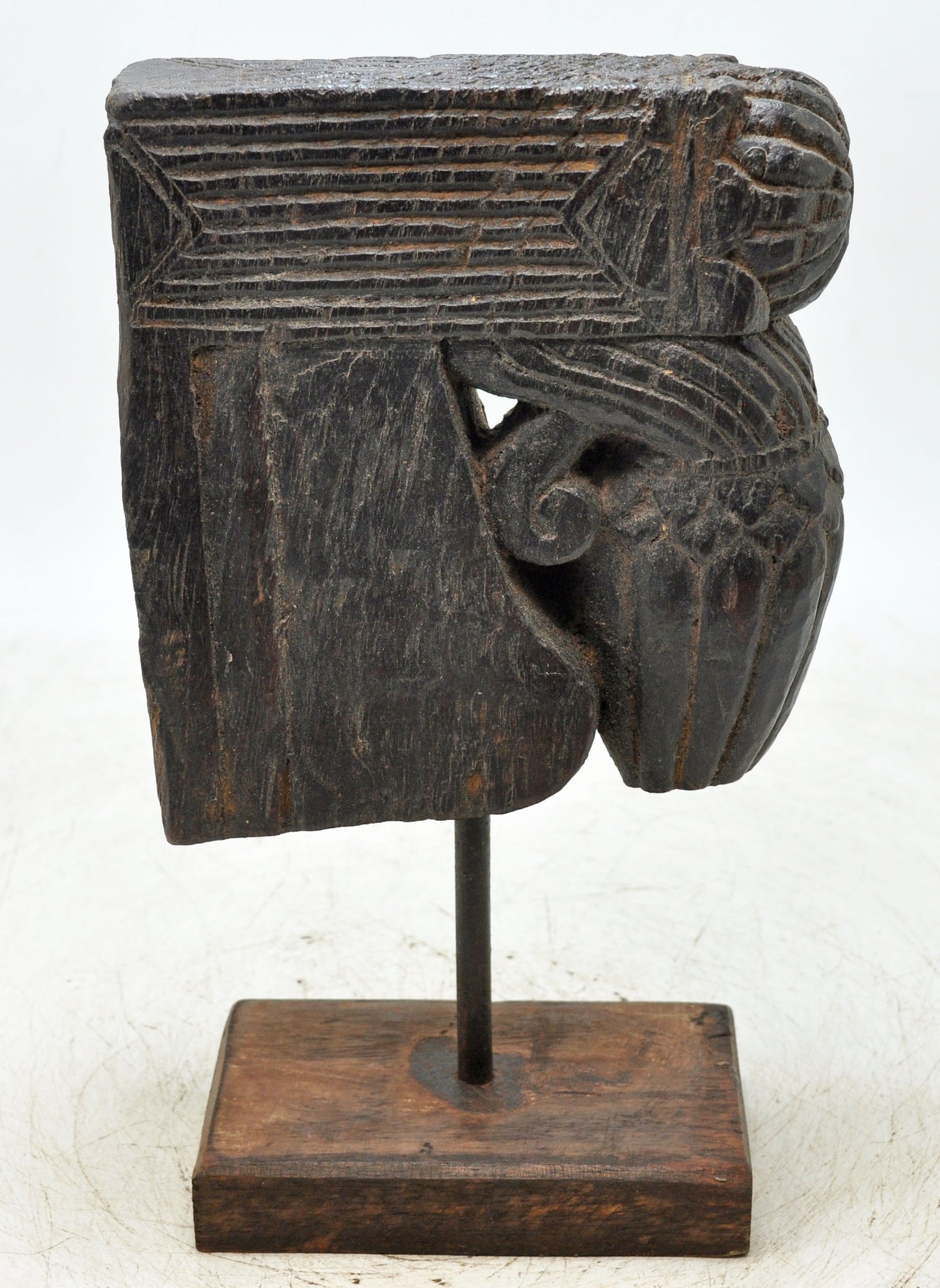 Antique Wooden Bracket Carving on Stand Original Old Hand Carved