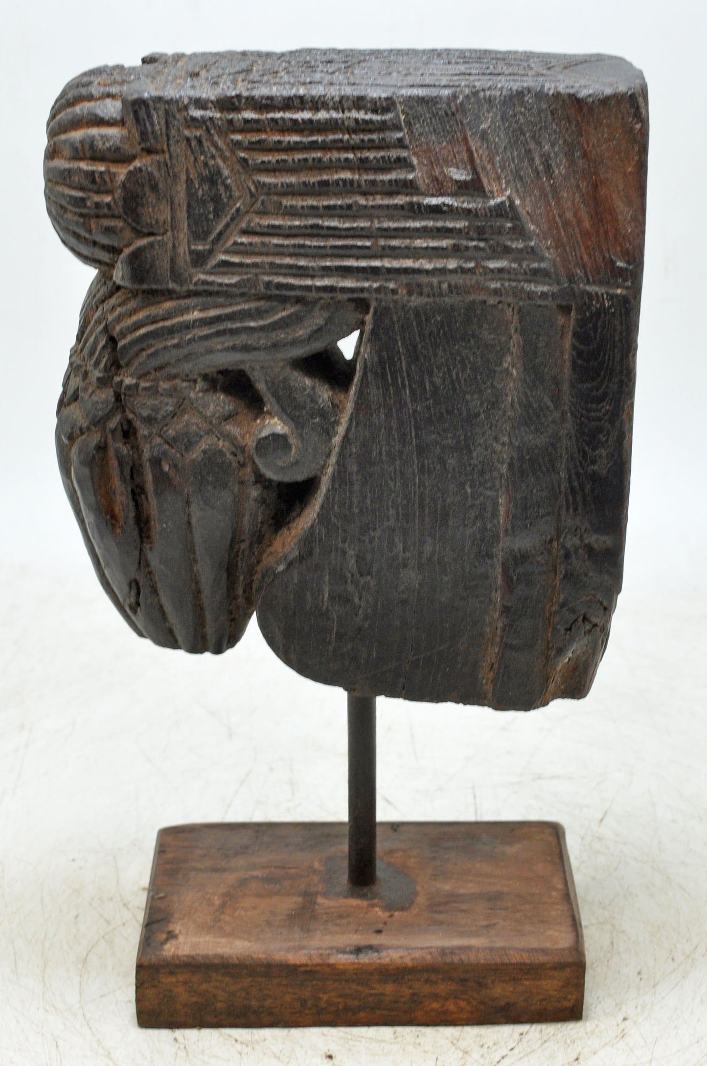 Antique Wooden Bracket Carving on Stand Original Old Hand Carved