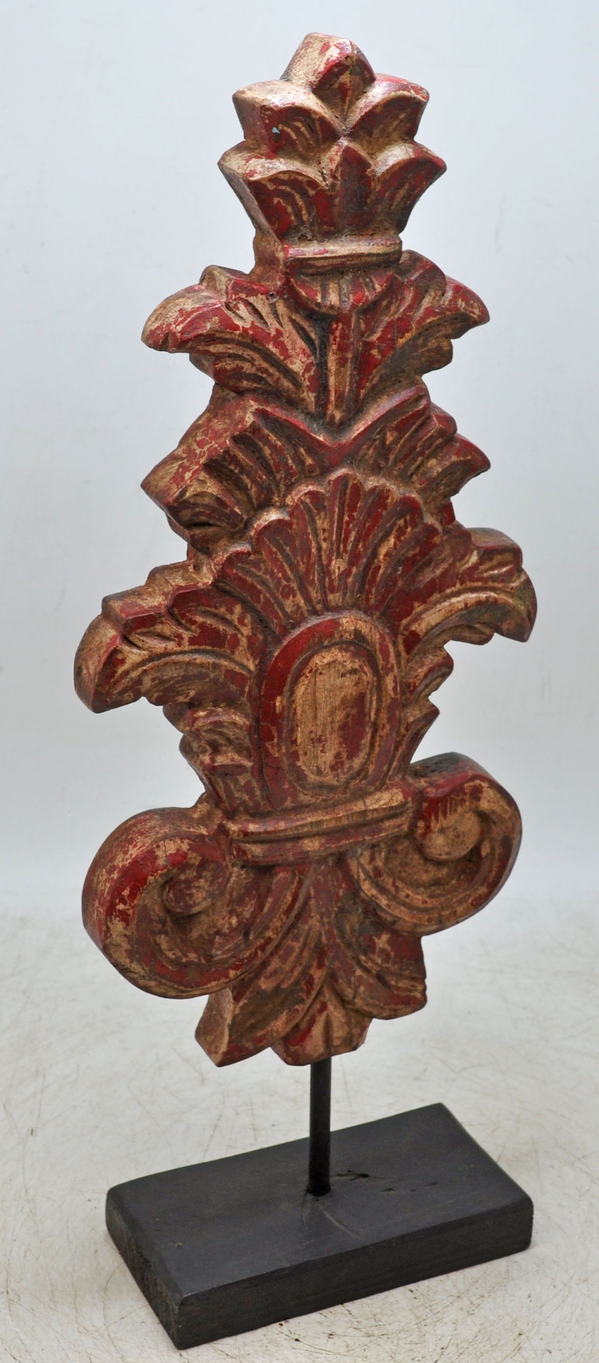 Fine Hand Carved Wooden Flower Carving Panel Plaque Rustic Painted Red