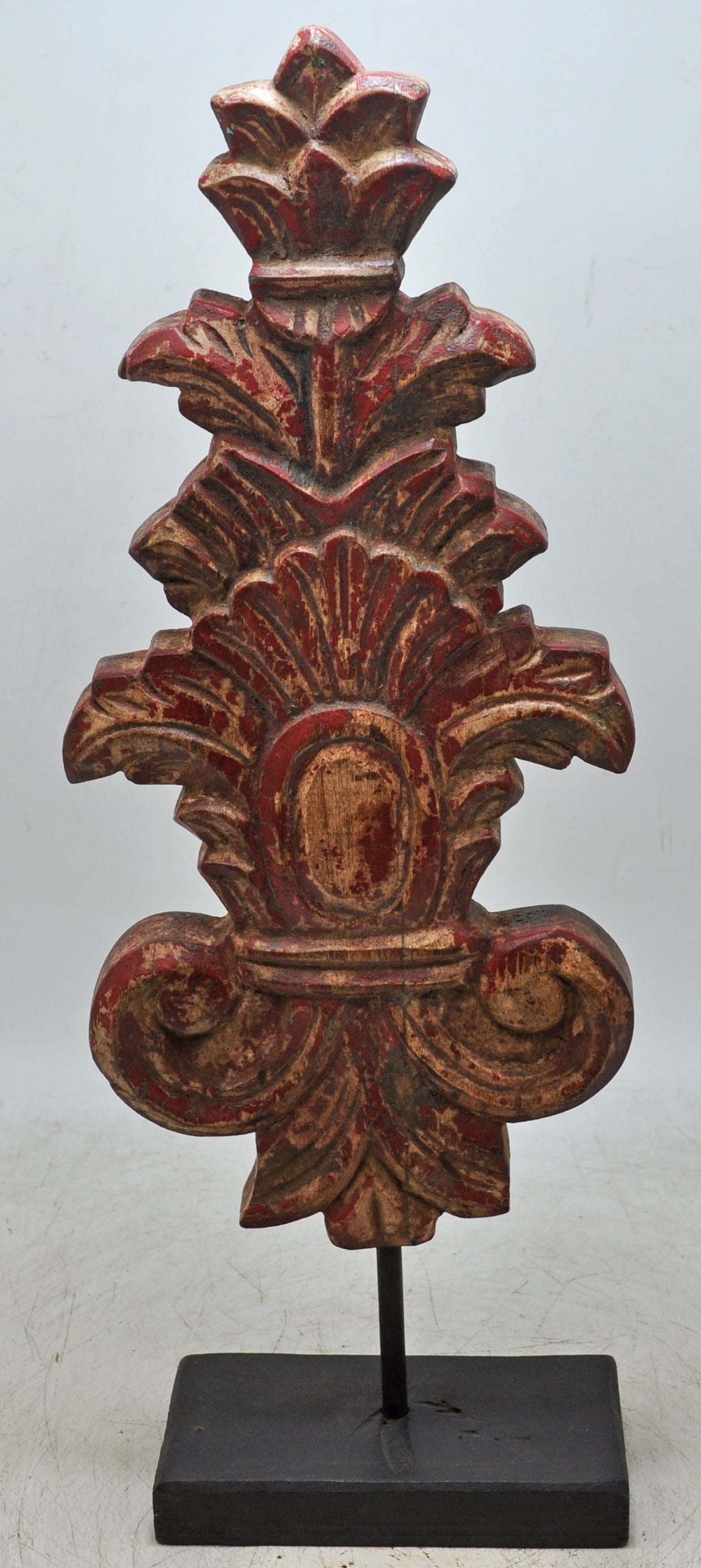 Fine Hand Carved Wooden Flower Carving Panel Plaque Rustic Painted Red