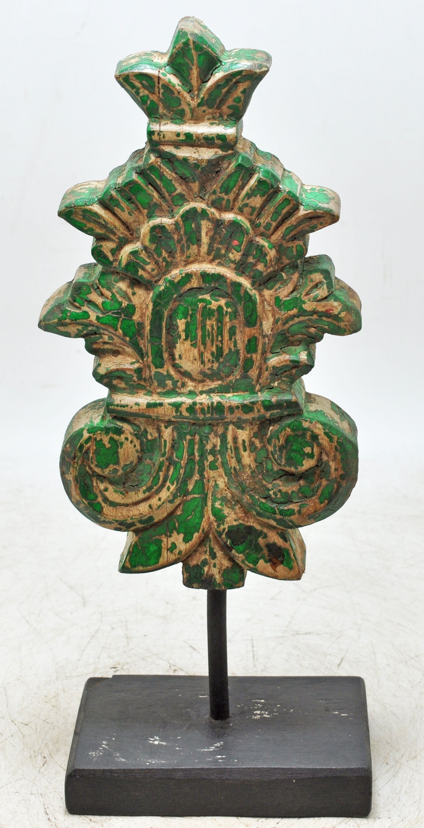 Fine Hand Carved Wooden Flower Carving Panel Plaque Rustic Painted Green