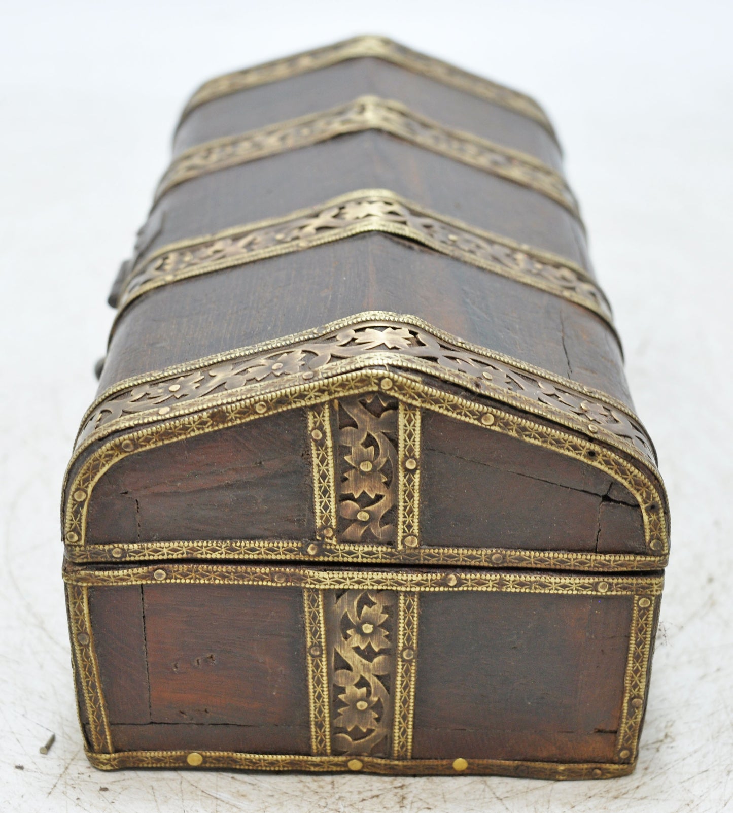 Vintage Wooden Dome Shaped Small Storage Box Original Old Brass Fitted