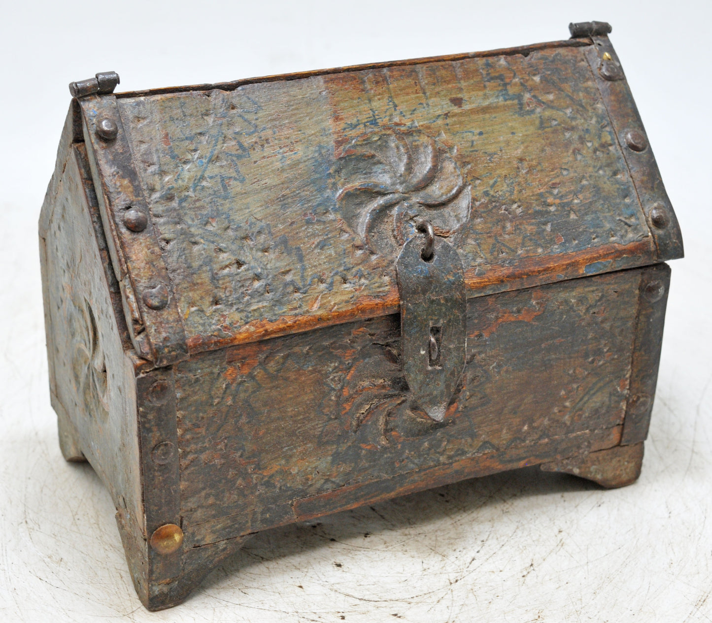 Vintage Wooden Dome Shaped Storage Box Original Old Hand Crafted Carved