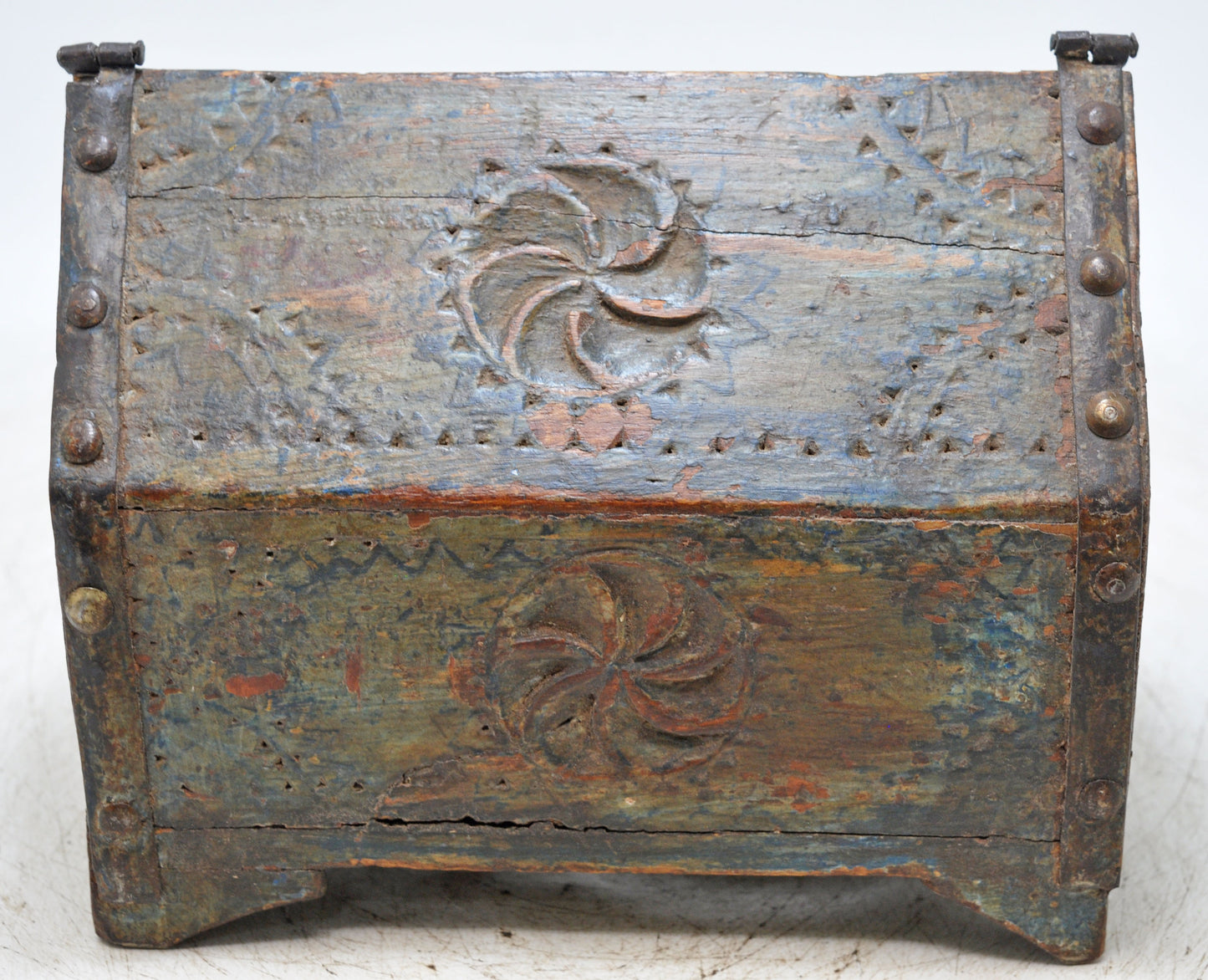 Vintage Wooden Dome Shaped Storage Box Original Old Hand Crafted Carved