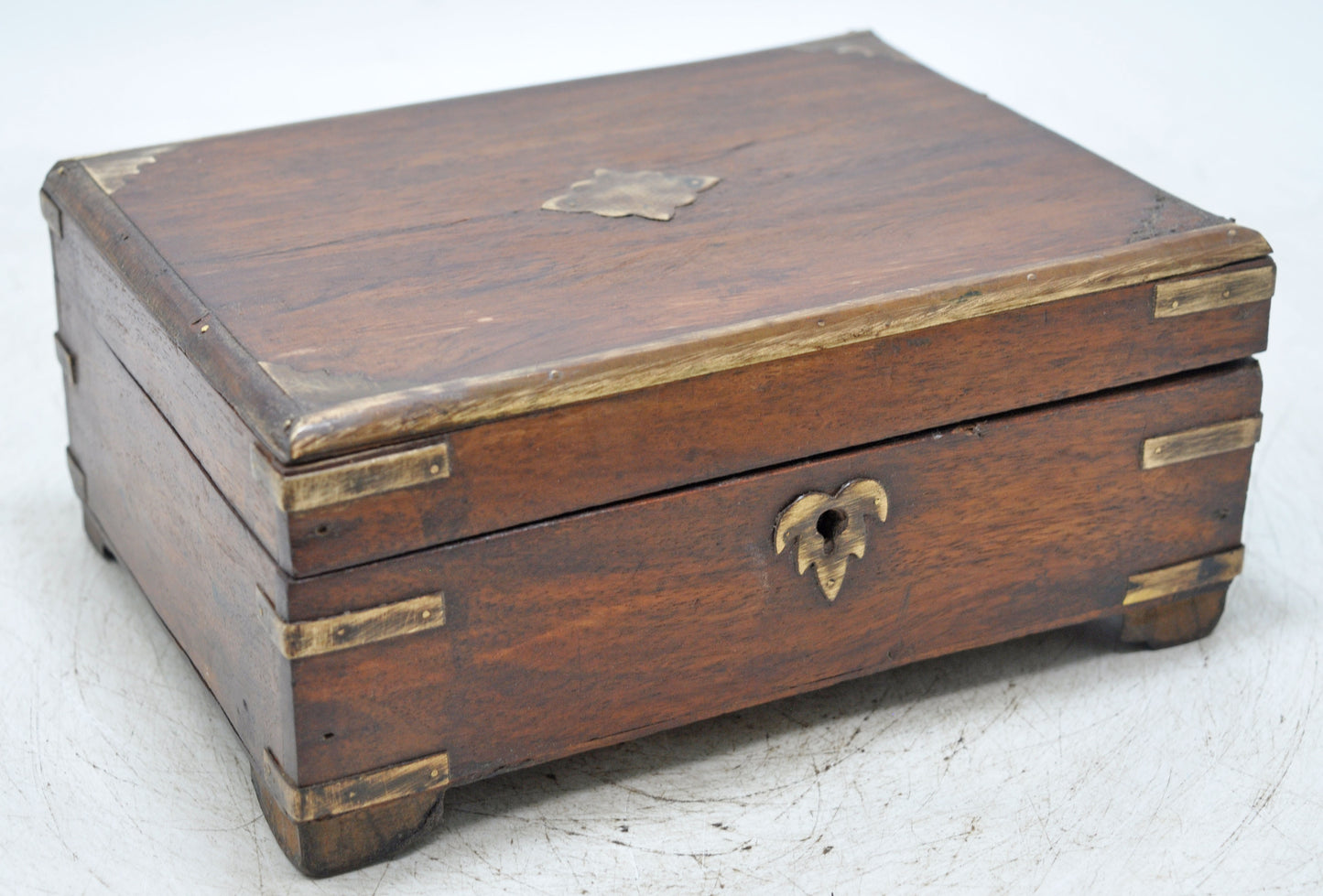 Vintage Wooden Brass Fitted Storage Box Original Old Hand Crafted
