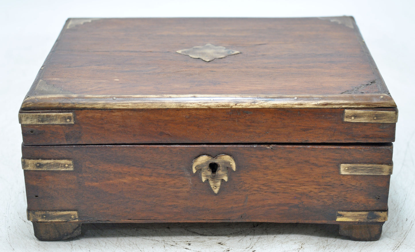 Vintage Wooden Brass Fitted Storage Box Original Old Hand Crafted