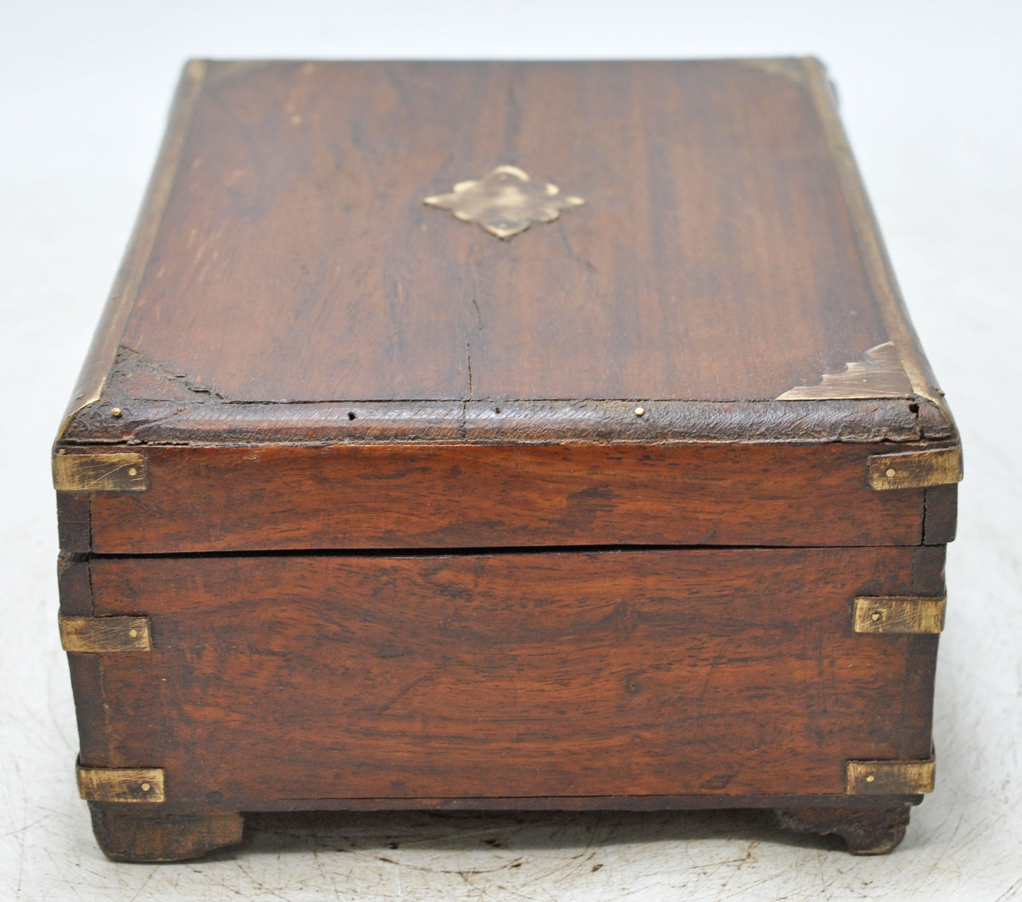 Vintage Wooden Brass Fitted Storage Box Original Old Hand Crafted