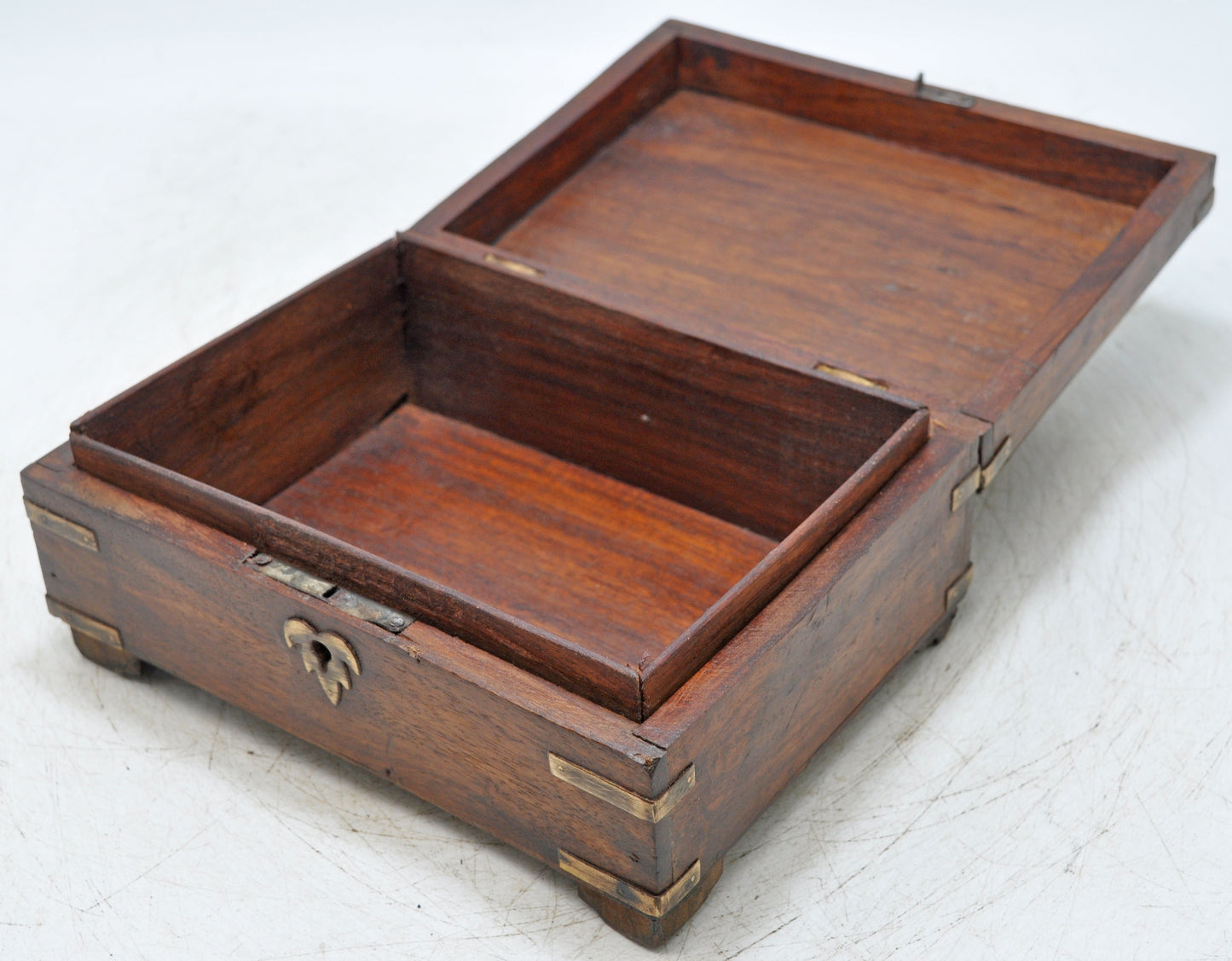Vintage Wooden Brass Fitted Storage Box Original Old Hand Crafted