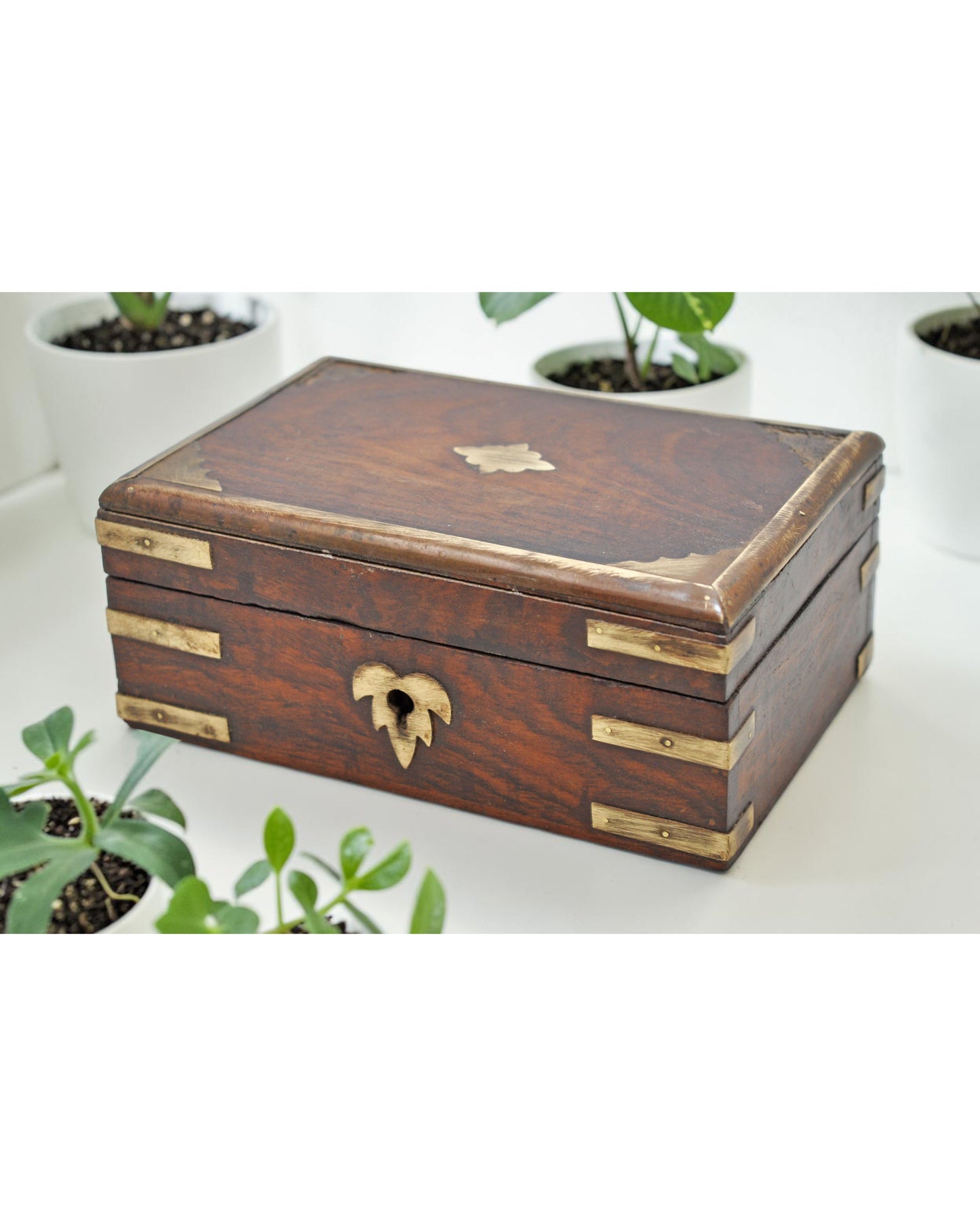 Vintage Wooden Brass Fitted Storage Box Original Old Hand Crafted