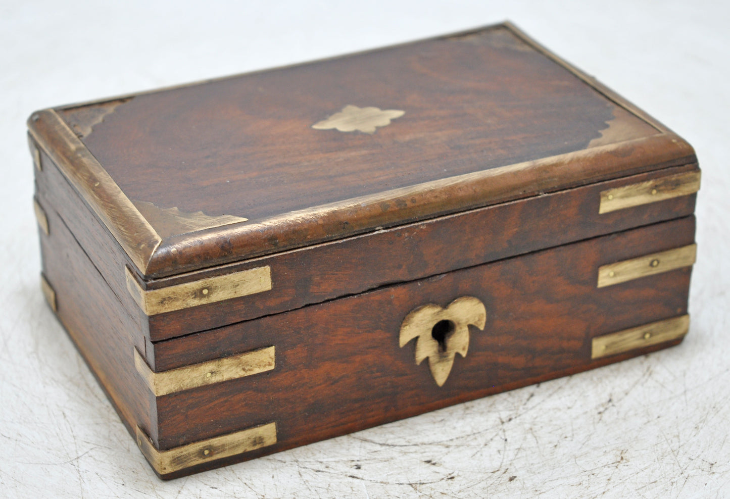 Vintage Wooden Brass Fitted Storage Box Original Old Hand Crafted