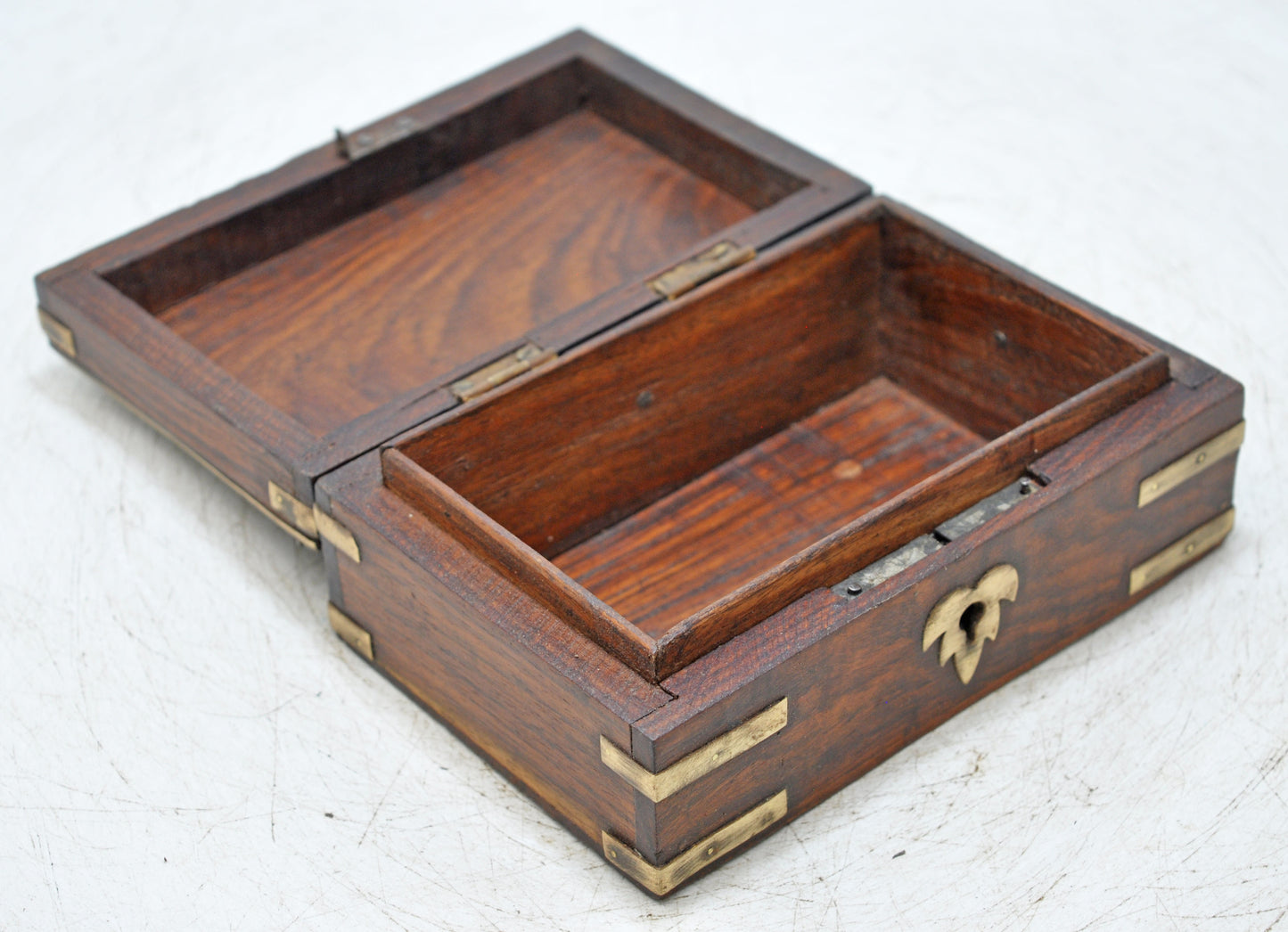 Vintage Wooden Brass Fitted Storage Box Original Old Hand Crafted