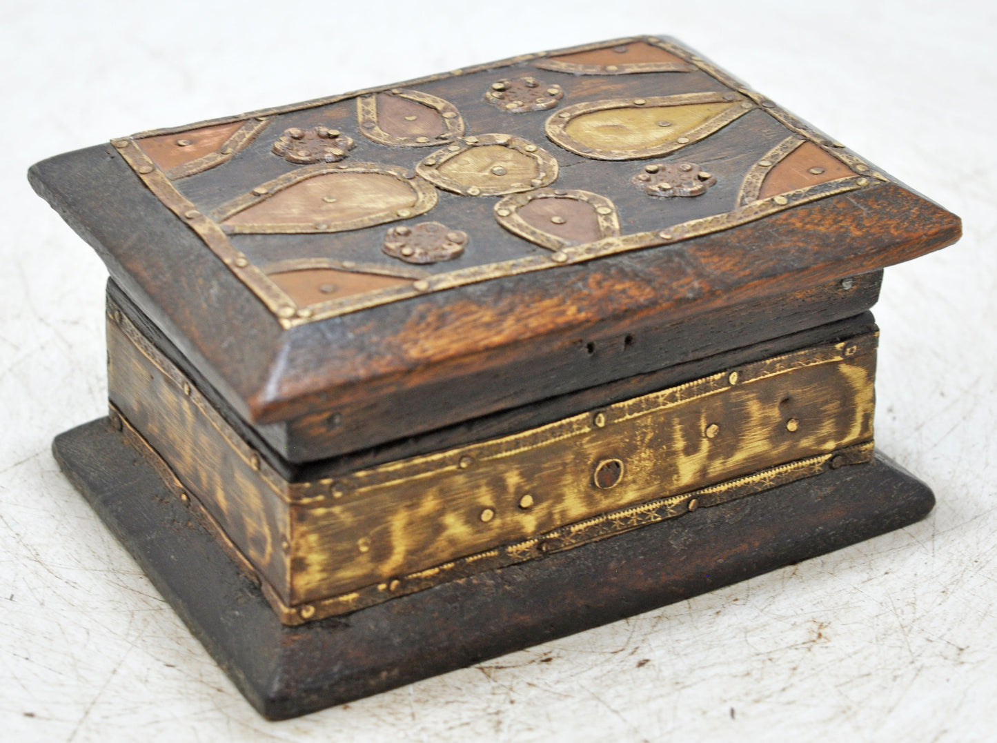 Vintage Wooden Small Storage Box Original Old Hand Crafted Brass Fitted