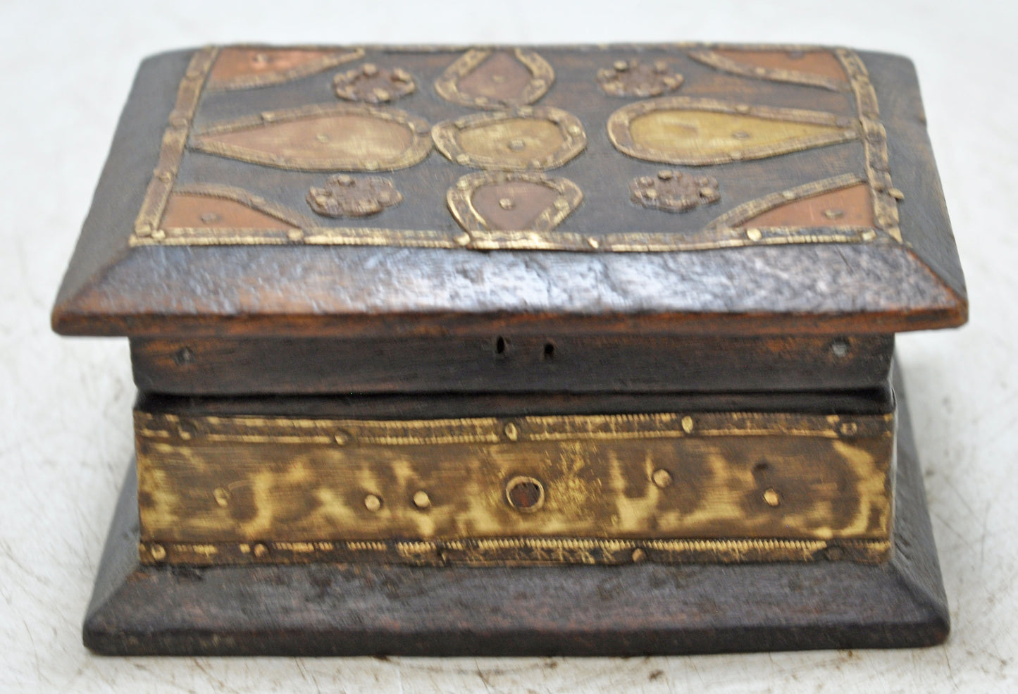 Vintage Wooden Small Storage Box Original Old Hand Crafted Brass Fitted