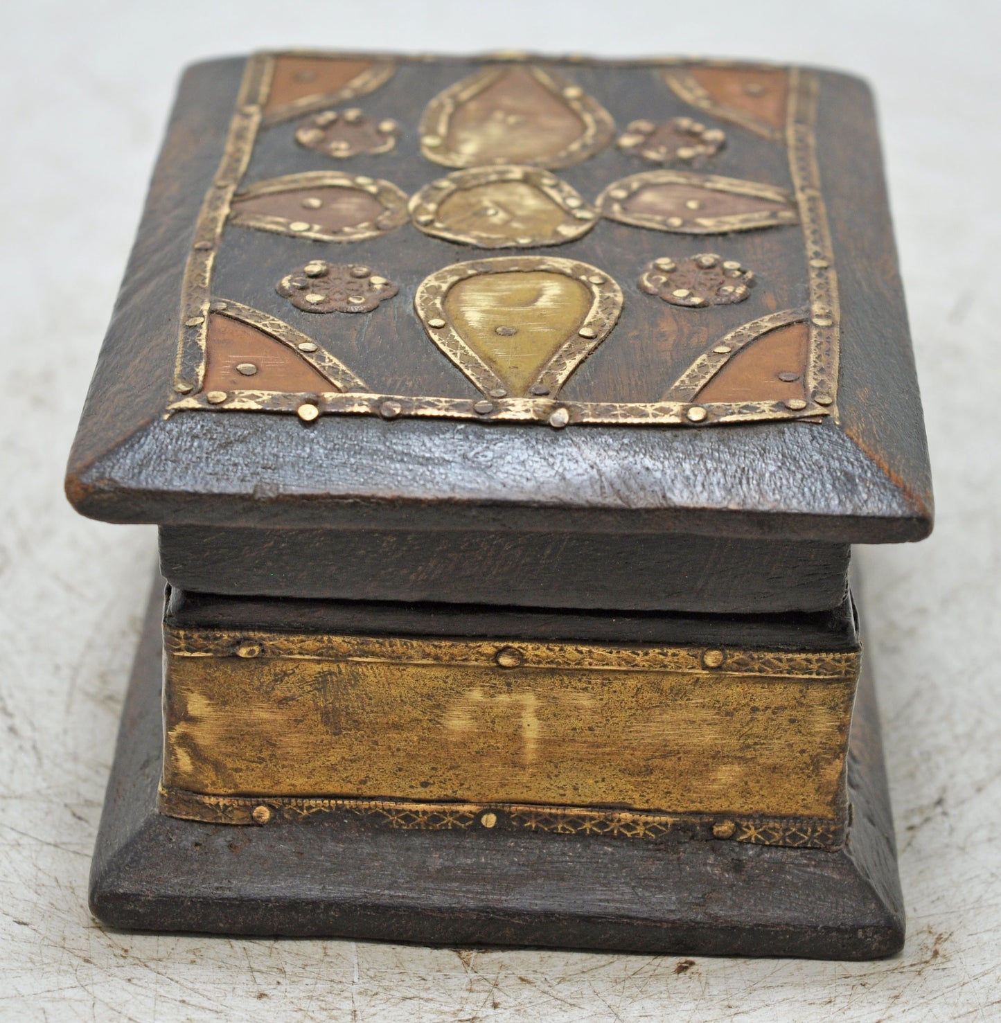 Vintage Wooden Small Storage Box Original Old Hand Crafted Brass Fitted