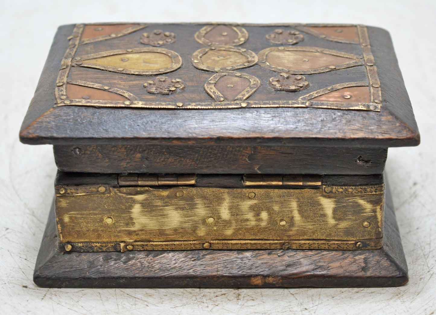 Vintage Wooden Small Storage Box Original Old Hand Crafted Brass Fitted