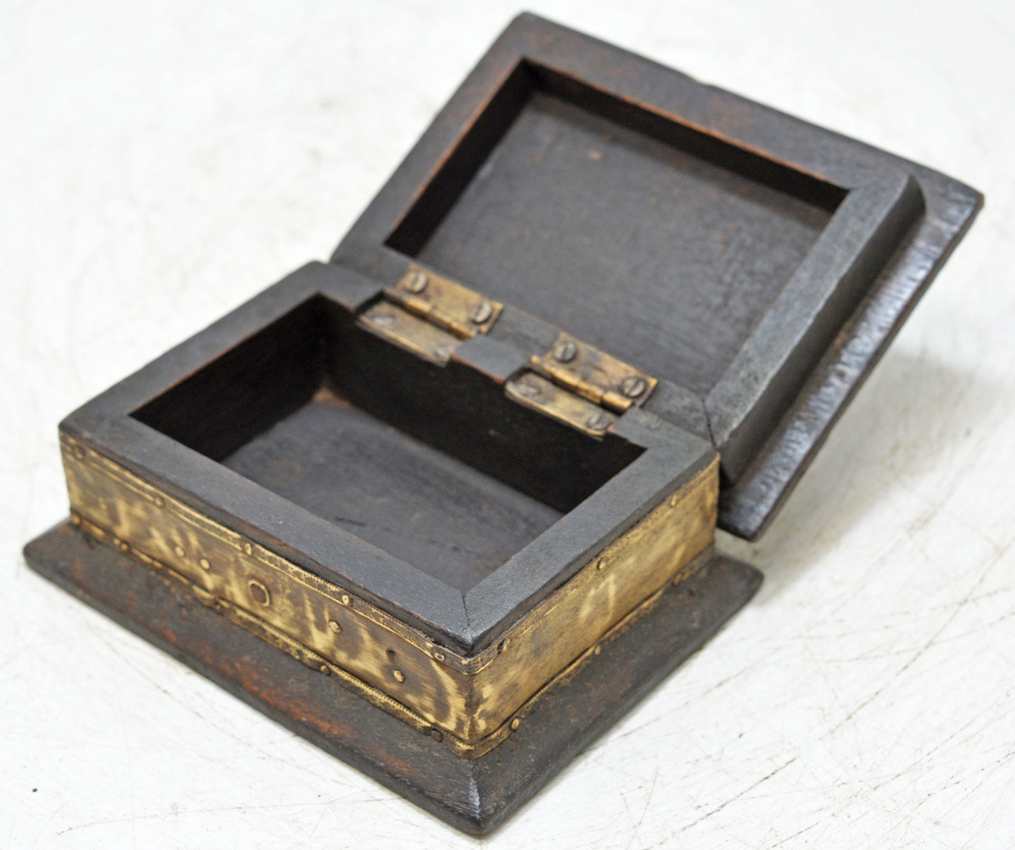 Vintage Wooden Small Storage Box Original Old Hand Crafted Brass Fitted