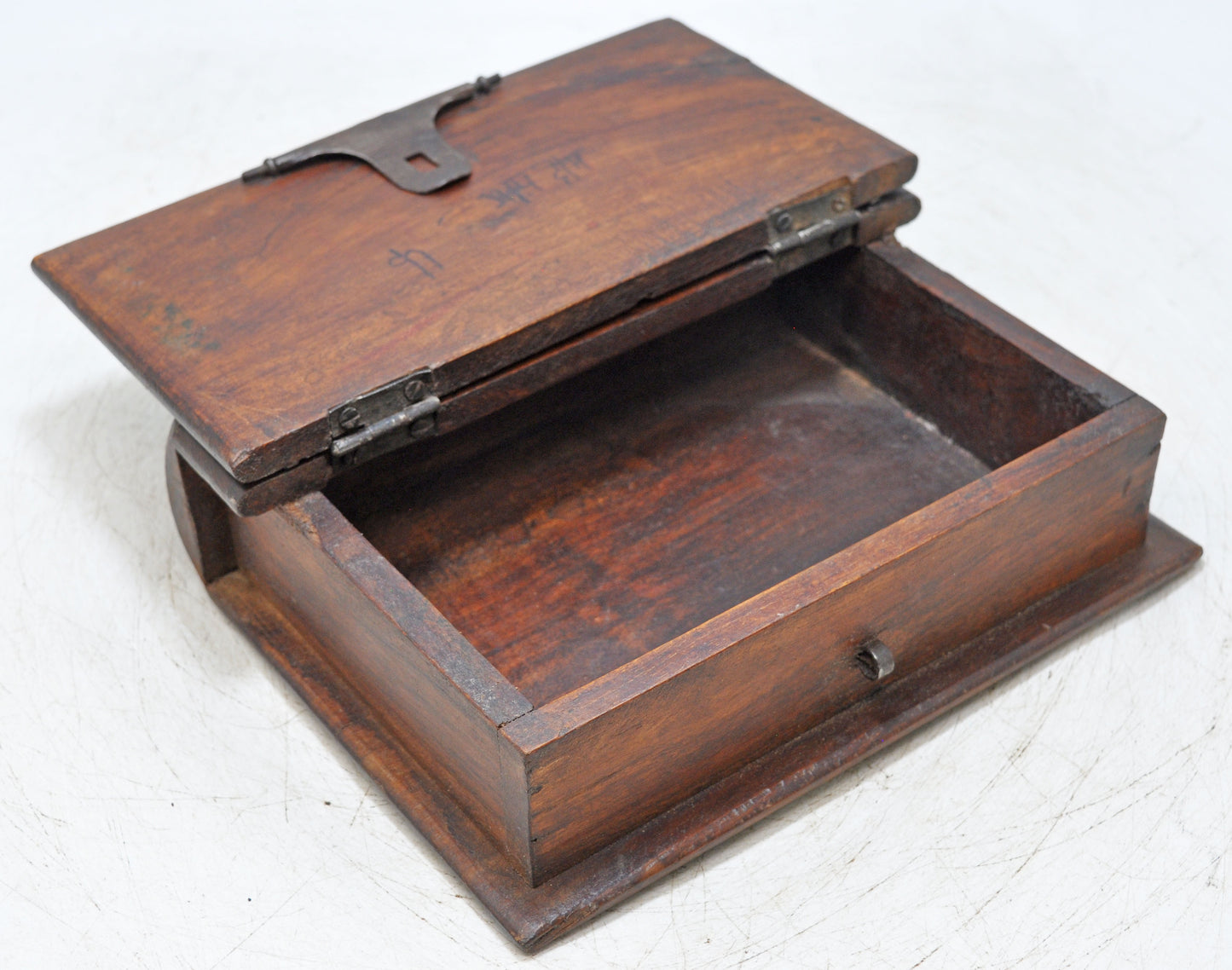 Vintage Wooden Book Shaped Storage Box Original Old Hand Crafted Metal Fitted