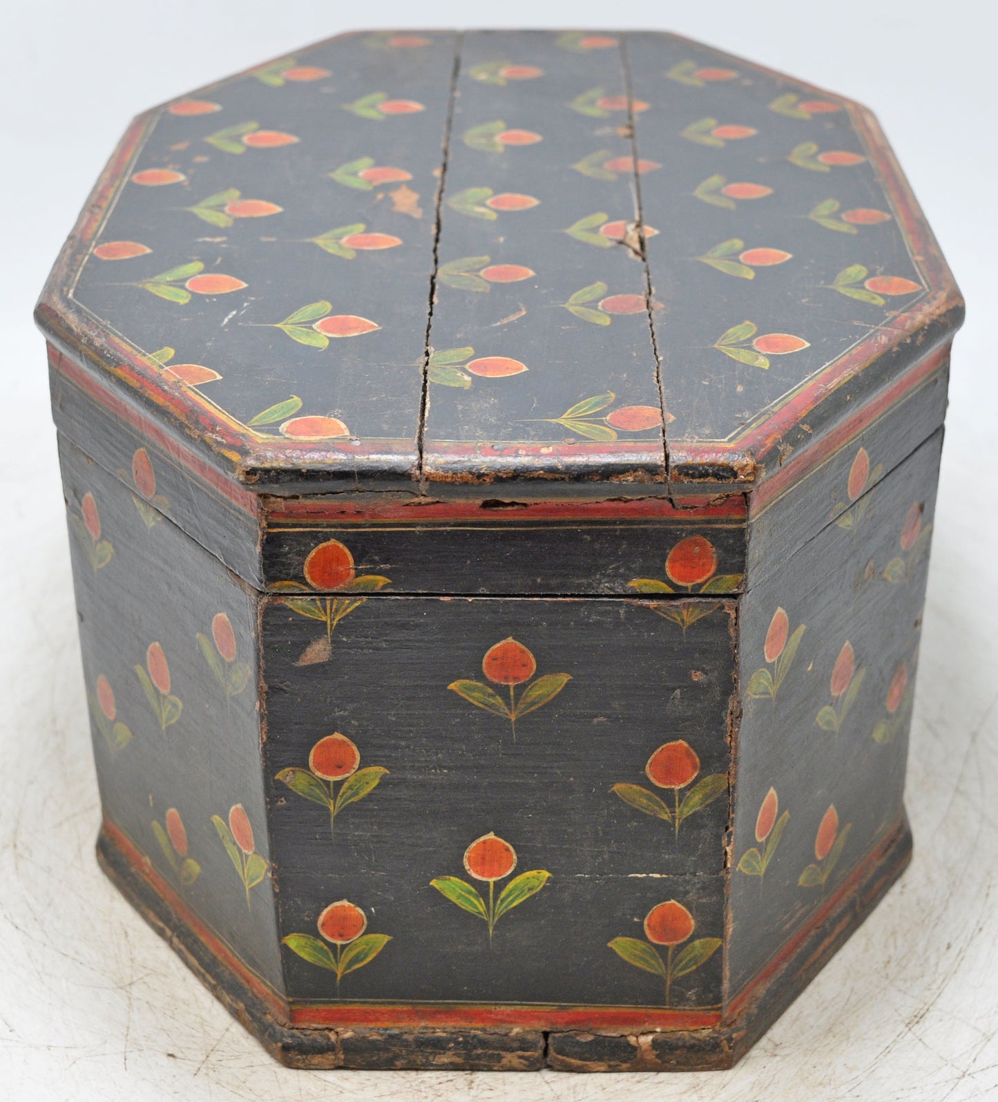 Vintage Wooden Hexagonal Storage Box Original Old Hand Crafted Fine Painted