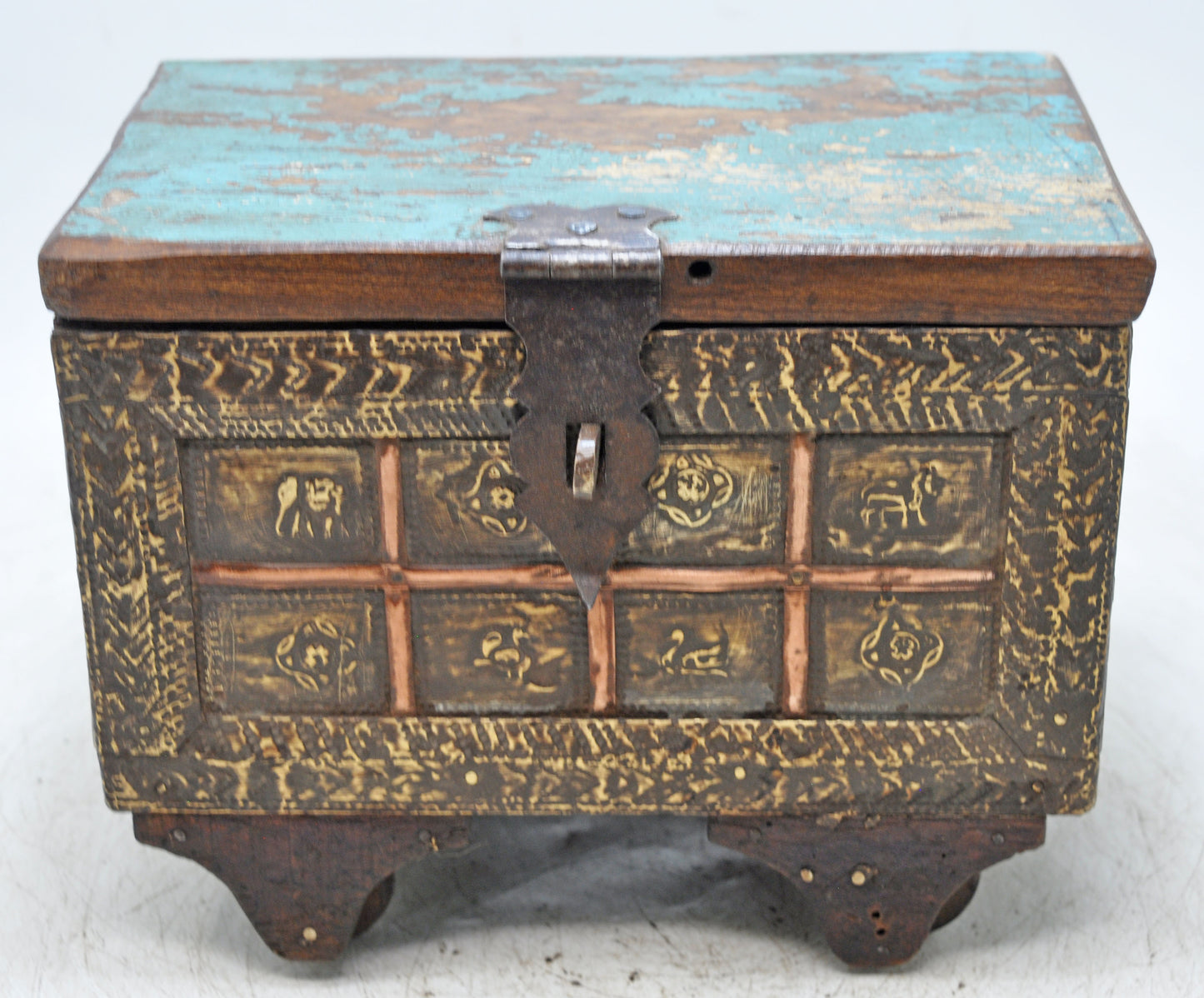Antique Wooden Chest Shaped Storage Box Original Old Fine Brass Fitted