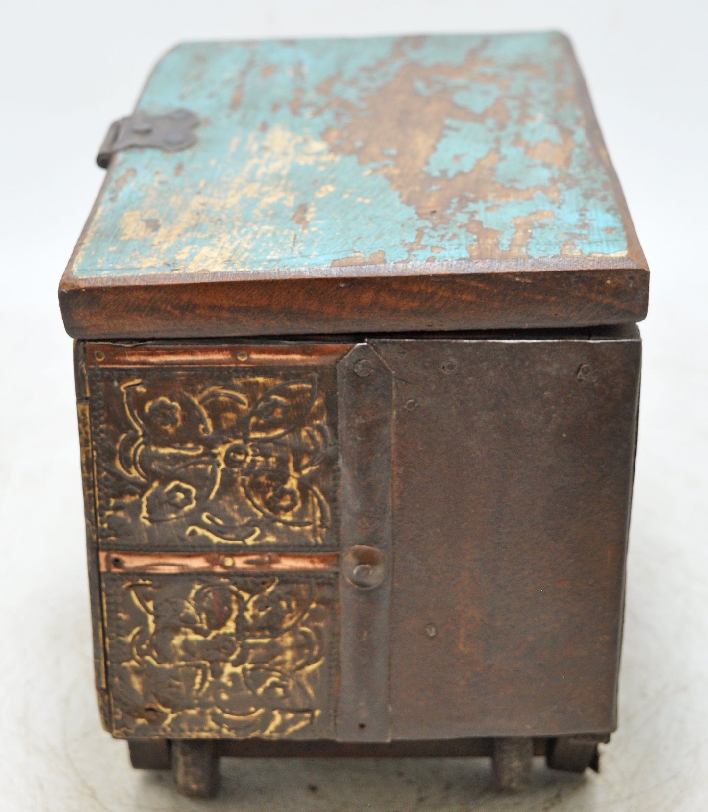 Antique Wooden Chest Shaped Storage Box Original Old Fine Brass Fitted