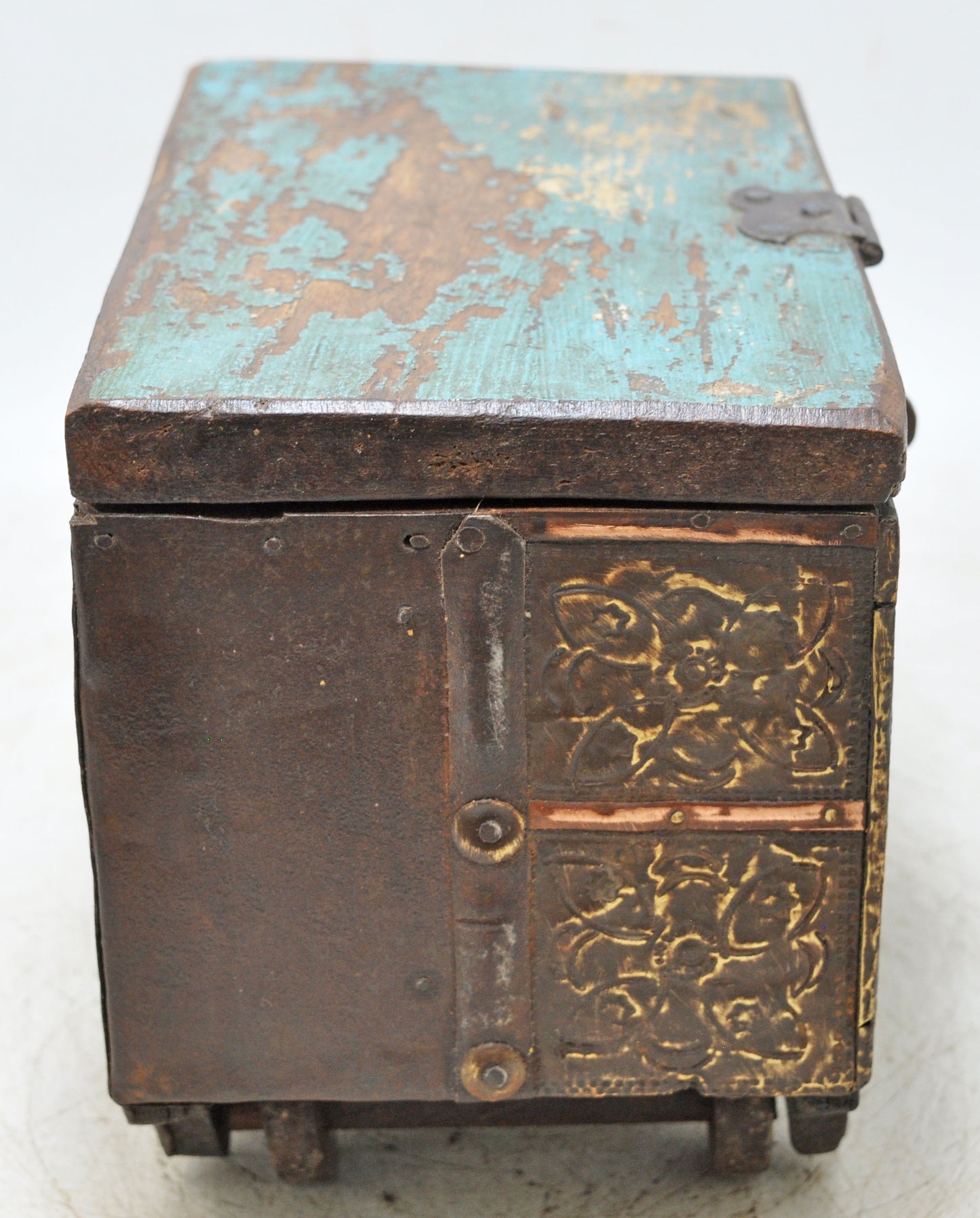 Antique Wooden Chest Shaped Storage Box Original Old Fine Brass Fitted