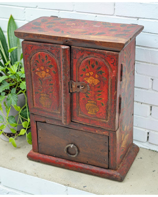 Vintage Wooden Small Cabinet Shaped Storage Box Original Old Hand Painted