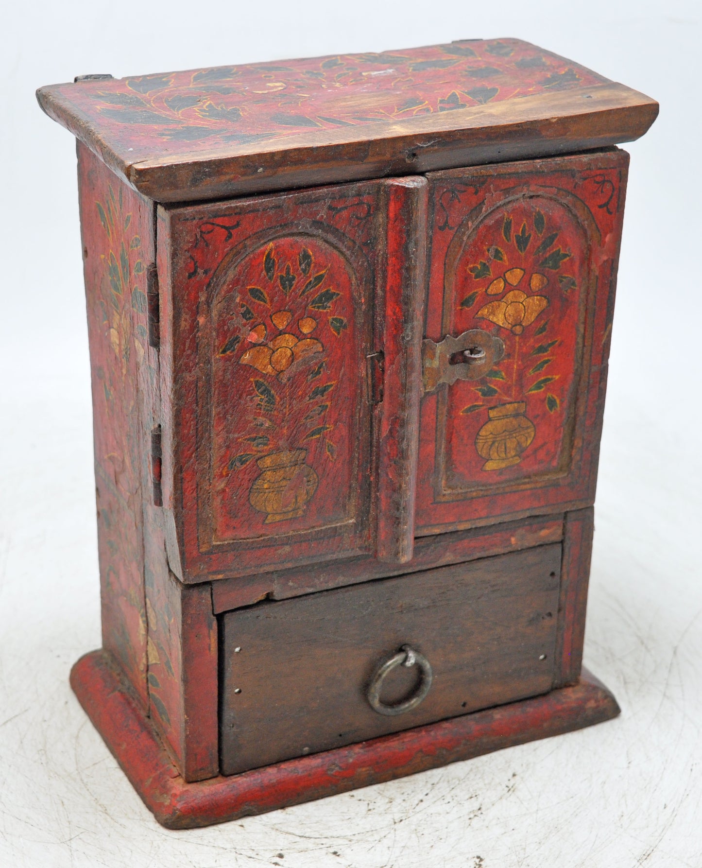 Vintage Wooden Small Cabinet Shaped Storage Box Original Old Hand Painted