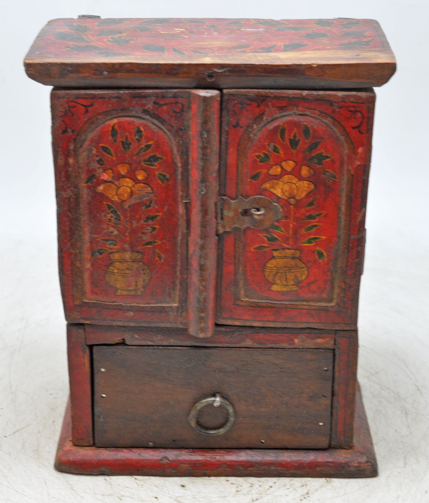 Vintage Wooden Small Cabinet Shaped Storage Box Original Old Hand Painted