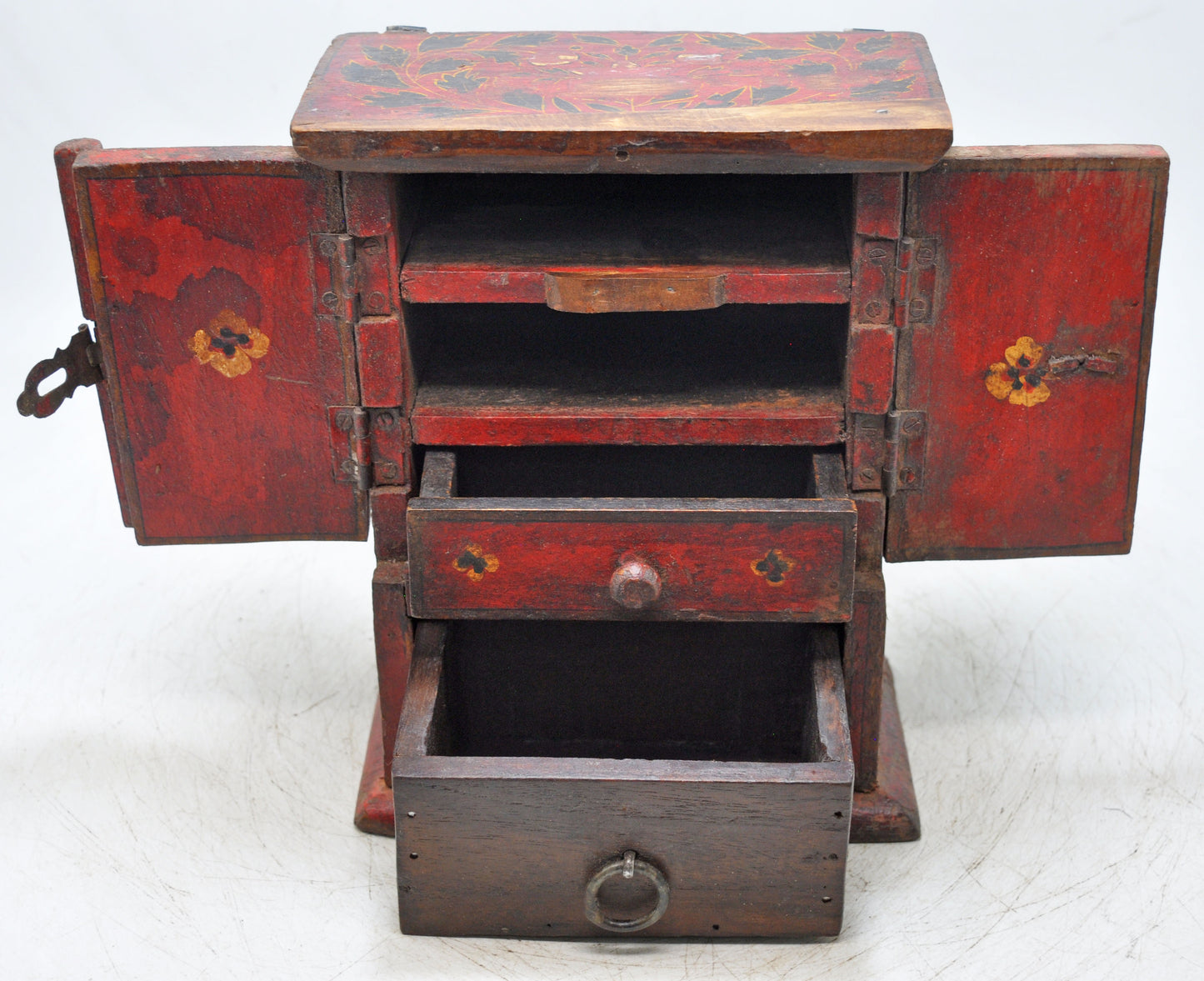Vintage Wooden Small Cabinet Shaped Storage Box Original Old Hand Painted