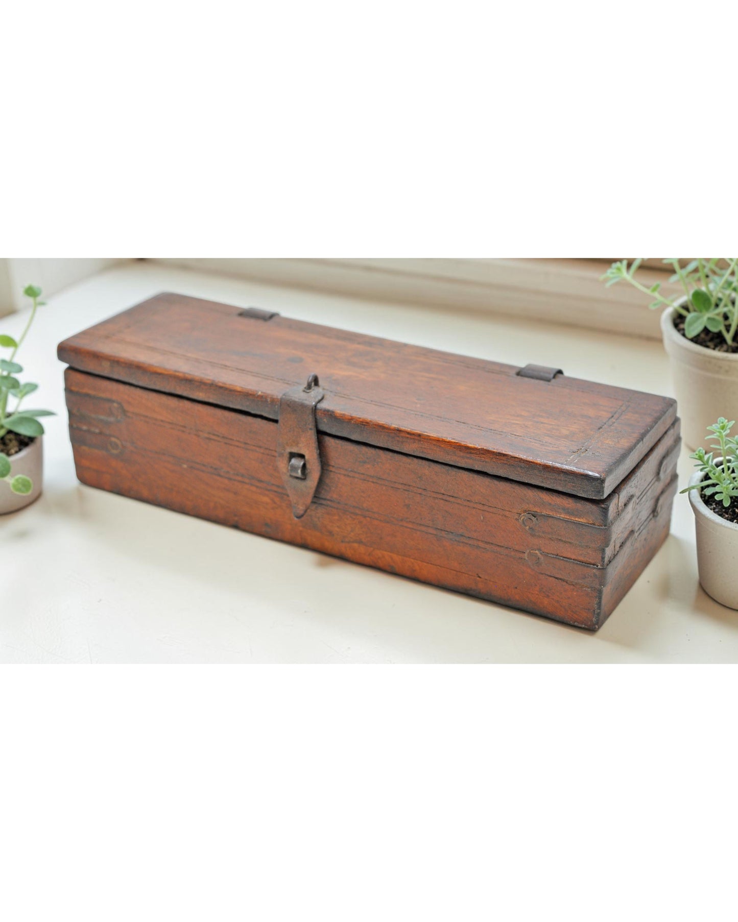 Vintage Wooden Long Pencil Stationary Box Original Old Hand Crafted