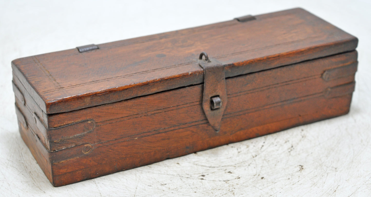 Vintage Wooden Long Pencil Stationary Box Original Old Hand Crafted