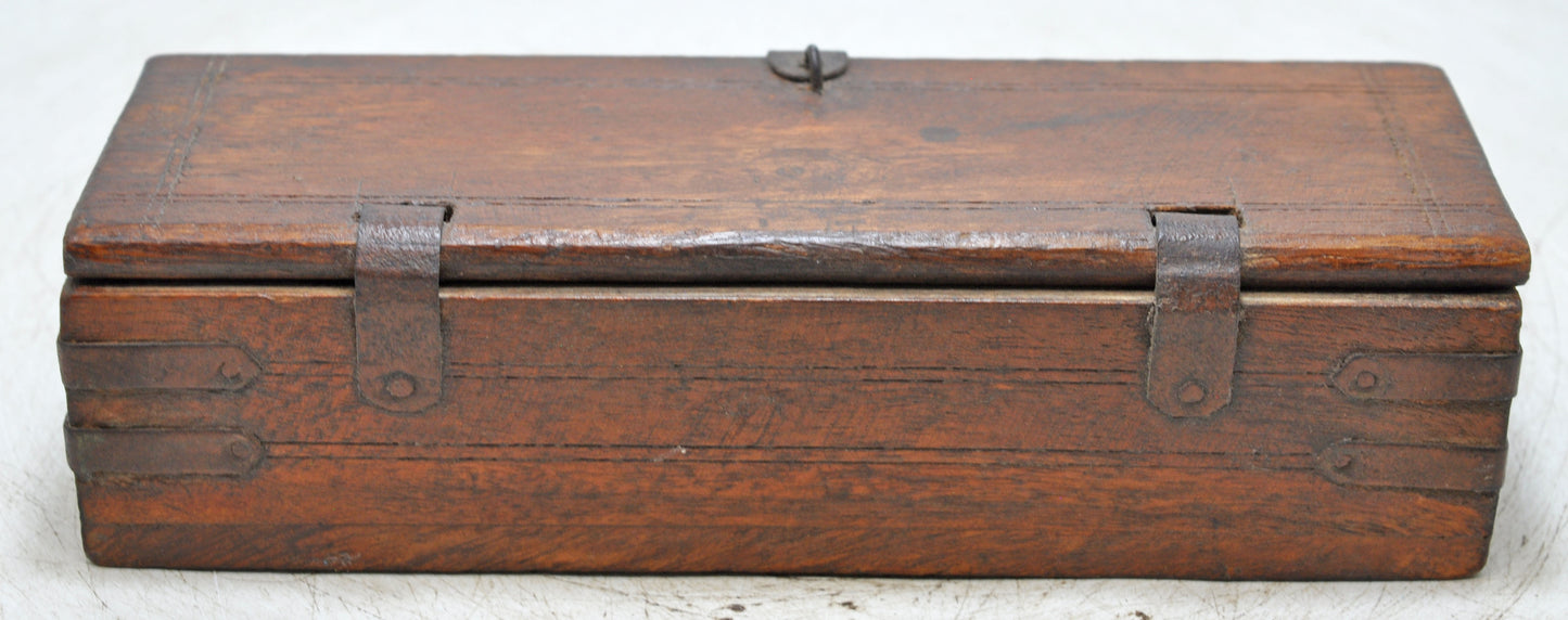 Vintage Wooden Long Pencil Stationary Box Original Old Hand Crafted