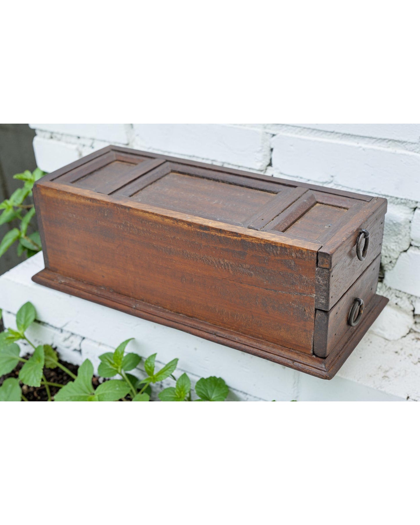 Antique Wooden Long Storage Box Original Old Hand Crafted Sliding Top