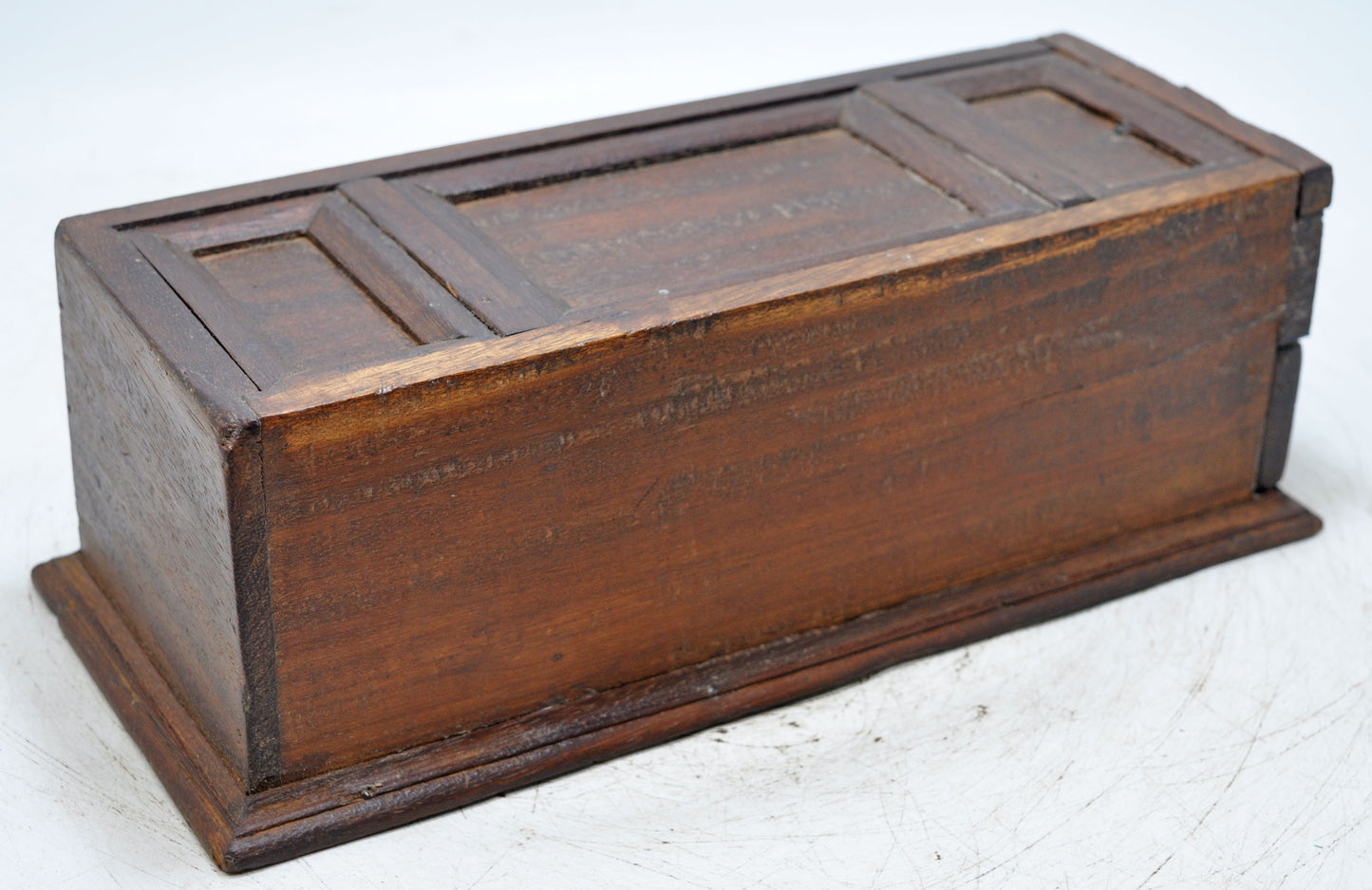 Antique Wooden Long Storage Box Original Old Hand Crafted Sliding Top